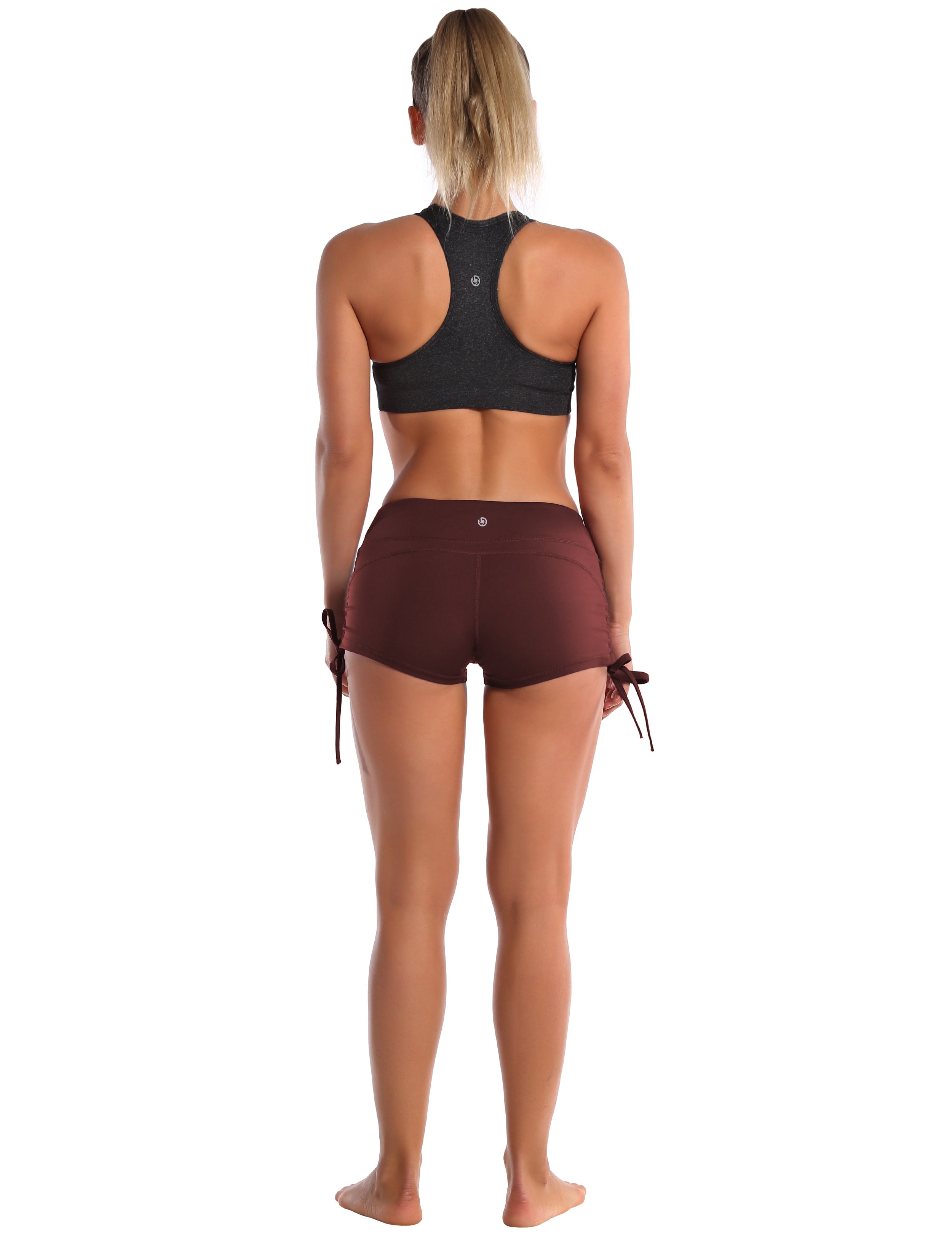 Side Drawstring Hot Shorts mahoganymaroon_yoga