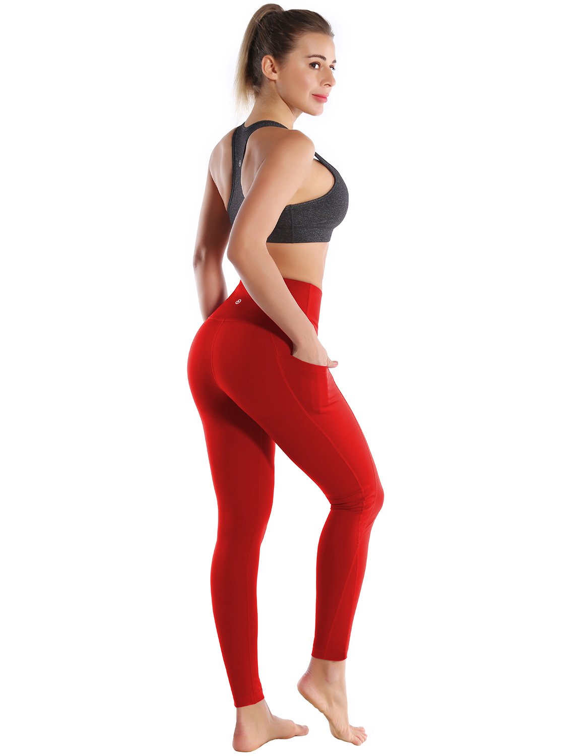 High Waist Side Pockets Running Pants scarlet 75% Nylon, 25% Spandex Fabric doesn't attract lint easily 4-way stretch No see-through Moisture-wicking Tummy control Inner pocket