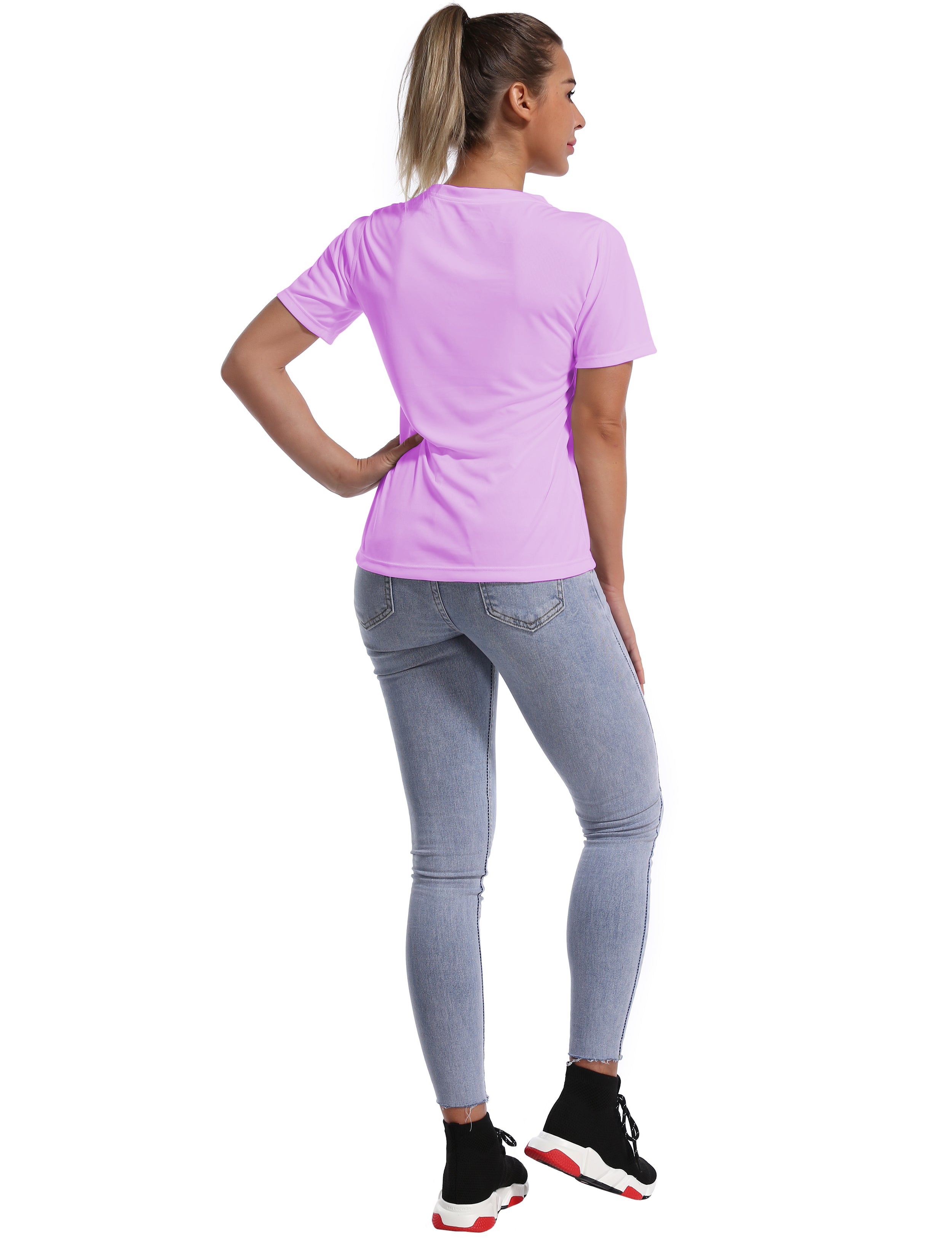 V-Neck Short Sleeve Athletic Shirts purple_Jogging