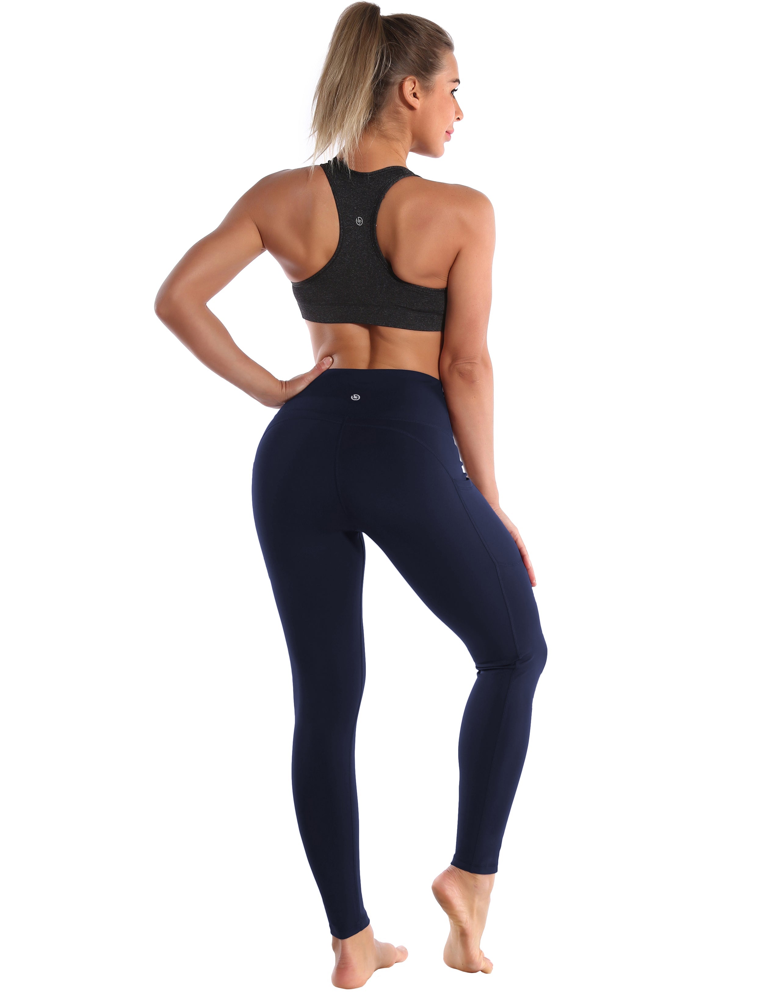 Hip Line Side Pockets Pilates Pants darknavy Sexy Hip Line Side Pockets 75%Nylon/25%Spandex Fabric doesn't attract lint easily 4-way stretch No see-through Moisture-wicking Tummy control Inner pocket Two lengths