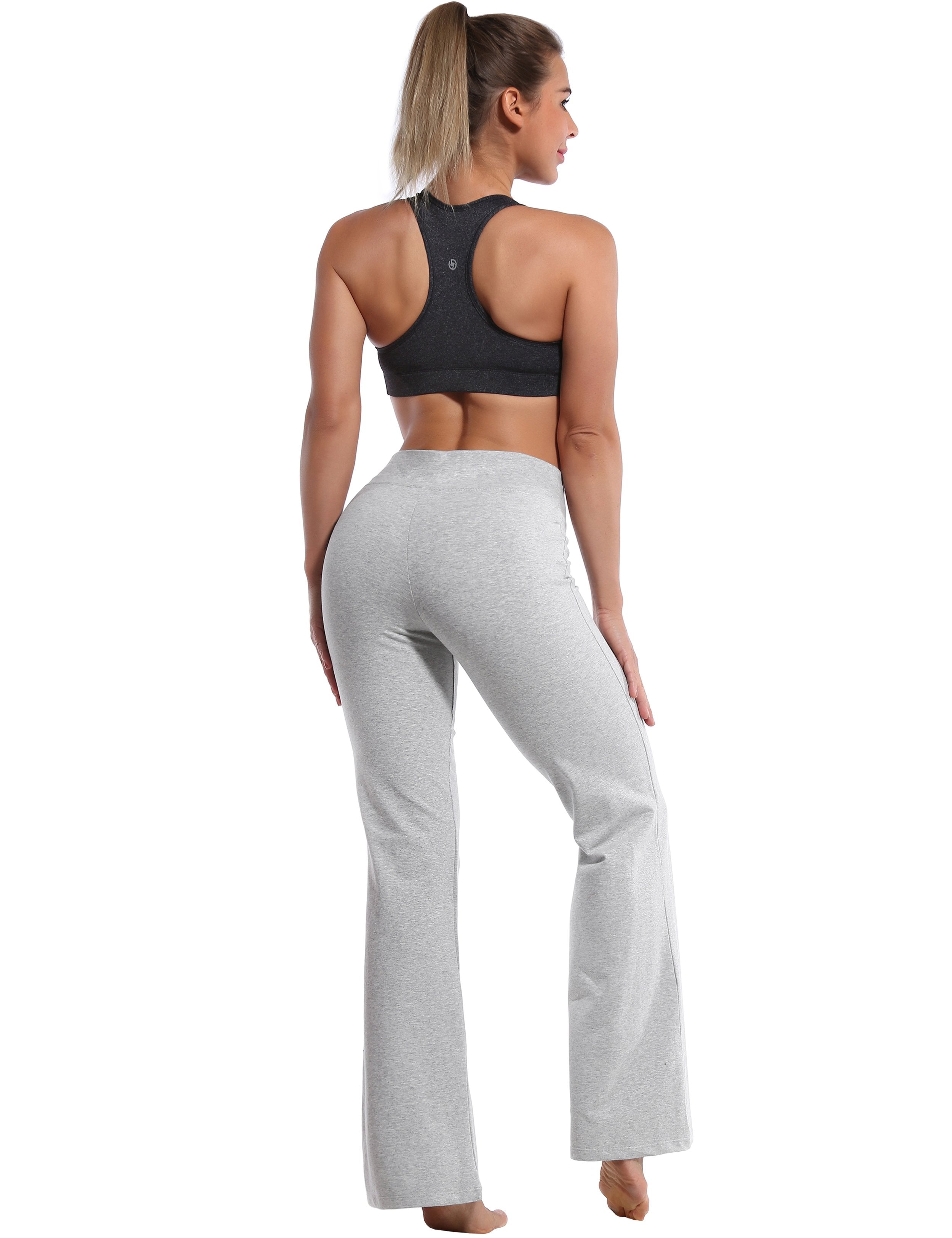 Cotton Bootcut Leggings heathergray 90%Cotton/10%Spandex (soft and cotton feel) Fabric doesn't attract lint easily 4-way stretch No see-through Moisture-wicking Inner pocket Four lengths