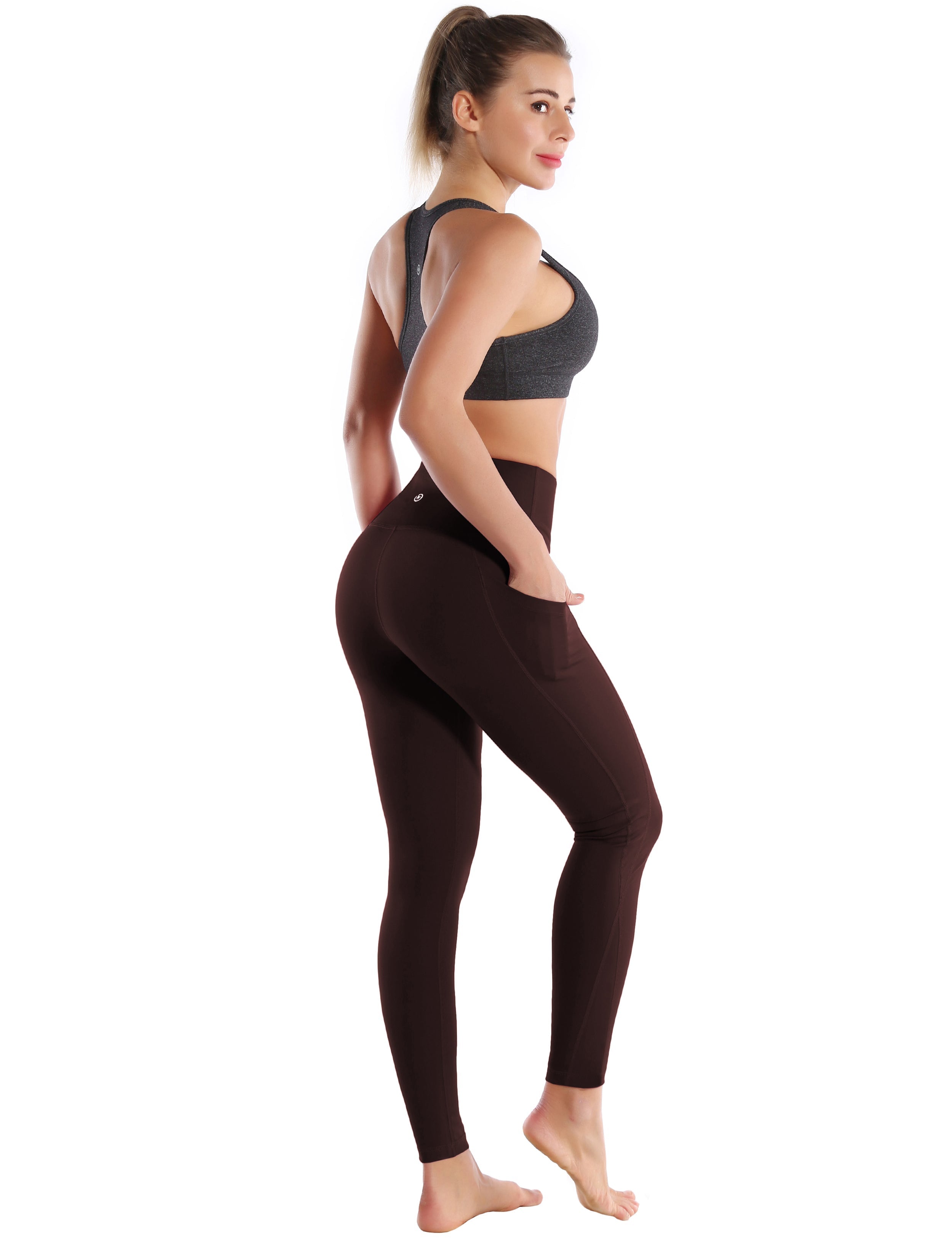 High Waist Side Pockets Plus Size Pants mahoganymaroon 75% Nylon, 25% Spandex Fabric doesn't attract lint easily 4-way stretch No see-through Moisture-wicking Tummy control Inner pocket