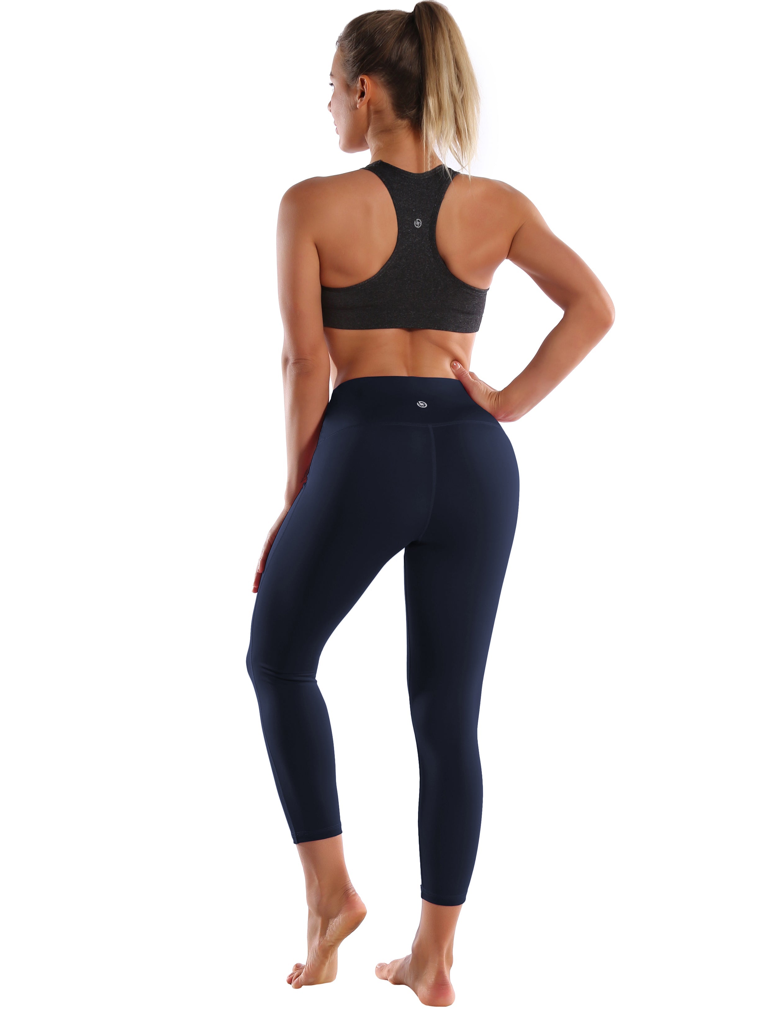 22" High Waist Side Line Capris darknavy 75%Nylon/25%Spandex Fabric doesn't attract lint easily 4-way stretch No see-through Moisture-wicking Tummy control Inner pocket