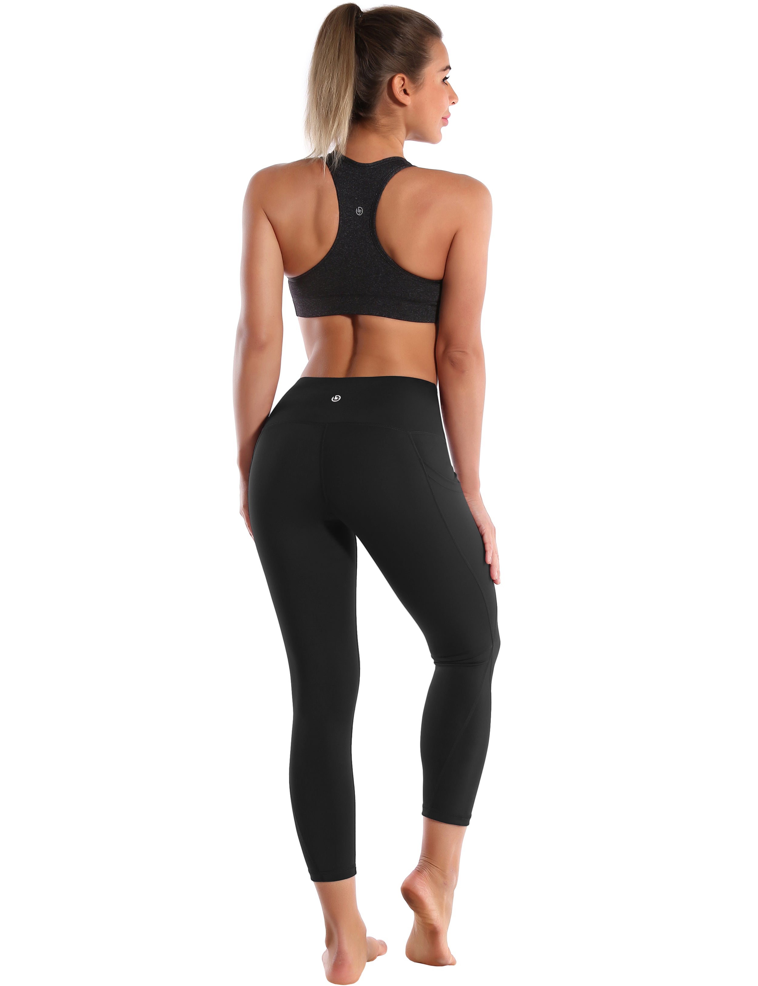 22" High Waist Side Pockets Capris black 75%Nylon/25%Spandex Fabric doesn't attract lint easily 4-way stretch No see-through Moisture-wicking Tummy control Inner pocket