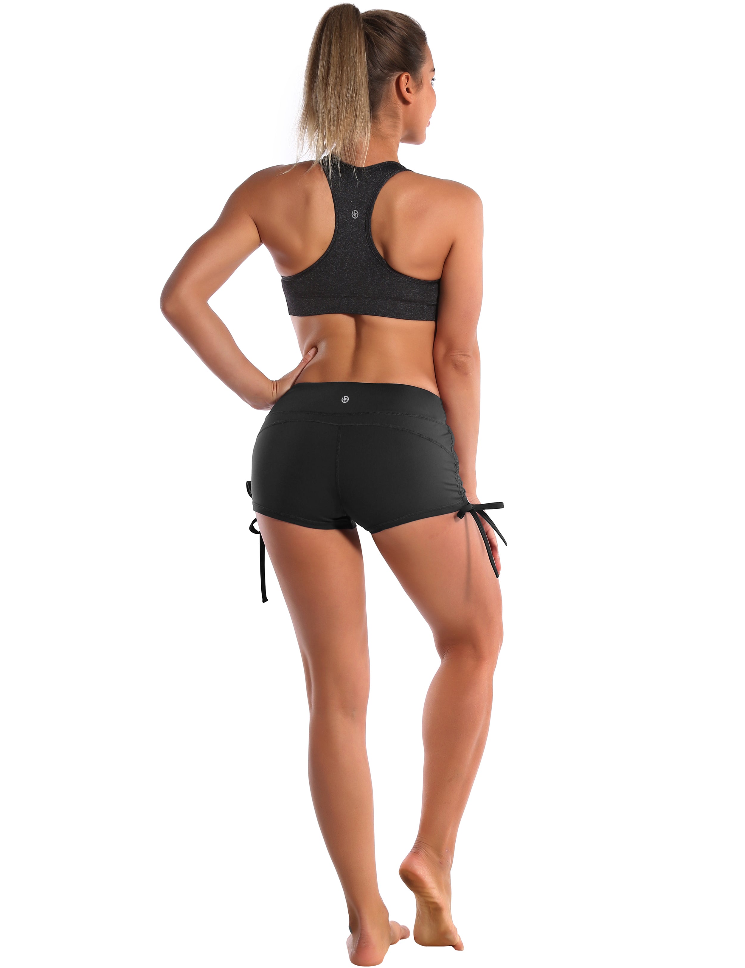 Side Drawstring Hot Shorts black_Plus Size