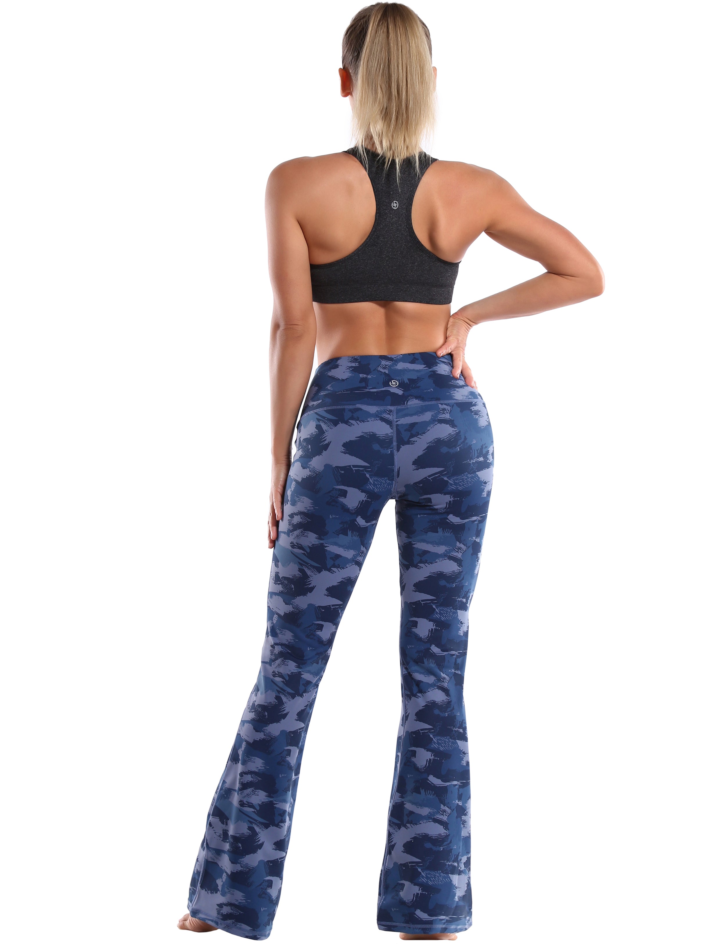 High Waist Printed Bootcut Leggings navy brushcamo 78%Polyester/22%Spandex Fabric doesn't attract lint easily 4-way stretch No see-through Moisture-wicking Tummy control Inner pocket Five lengths