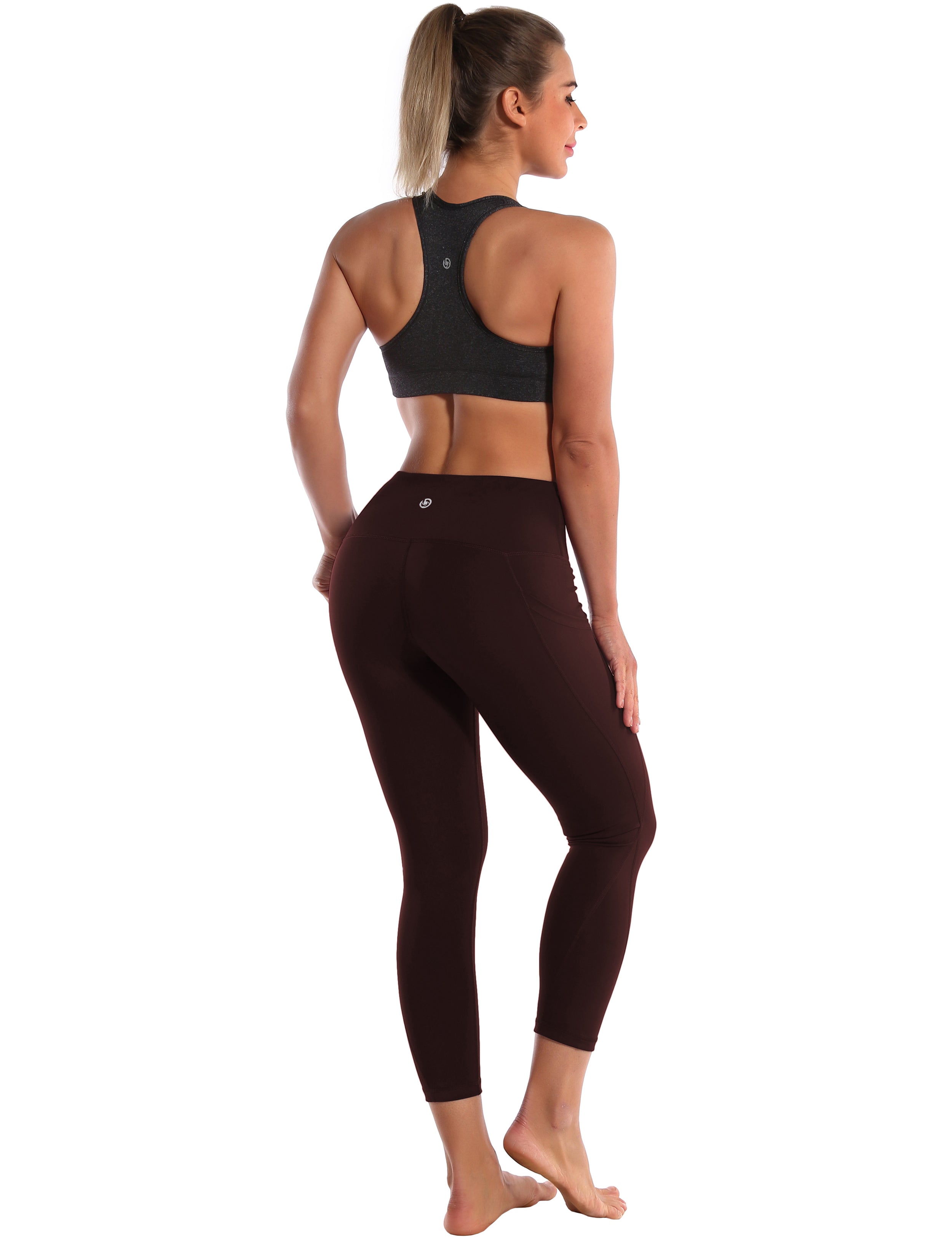 22" High Waist Side Pockets Capris mahoganymaroon 75%Nylon/25%Spandex Fabric doesn't attract lint easily 4-way stretch No see-through Moisture-wicking Tummy control Inner pocket