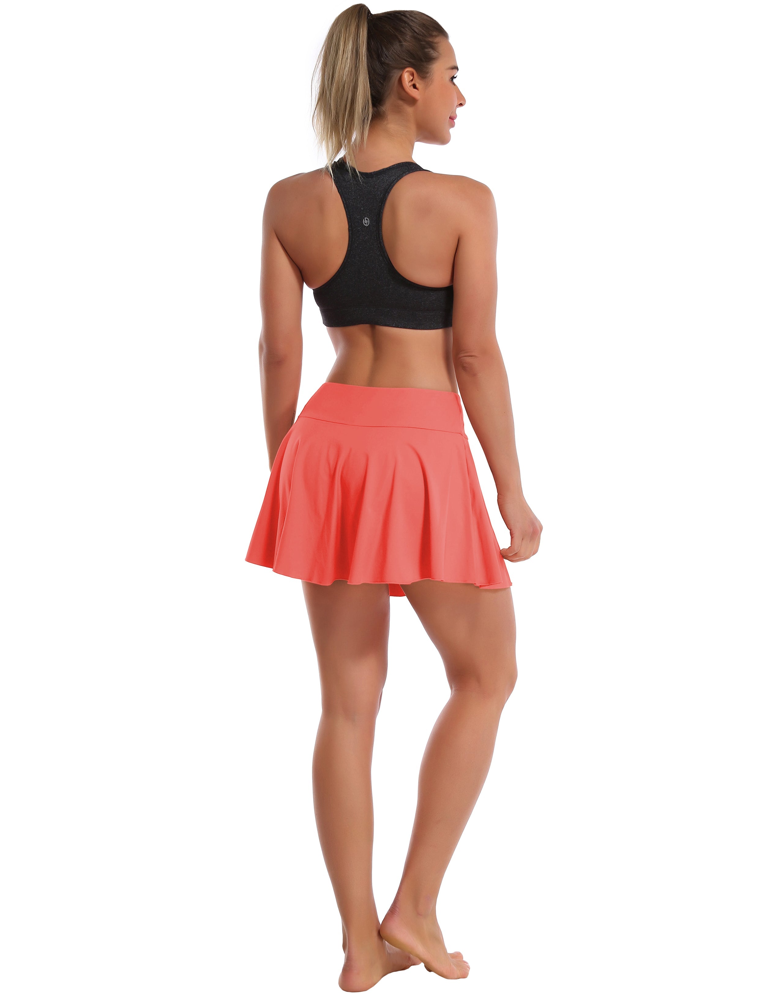 Athletic Tennis Golf Pleated Skort Awith Pocket Shorts coral 80%Nylon/20%Spandex UPF 50+ sun protection Elastic closure Lightweight, Wrinkle Moisture wicking Quick drying Secure & comfortable two layer Hidden pocket