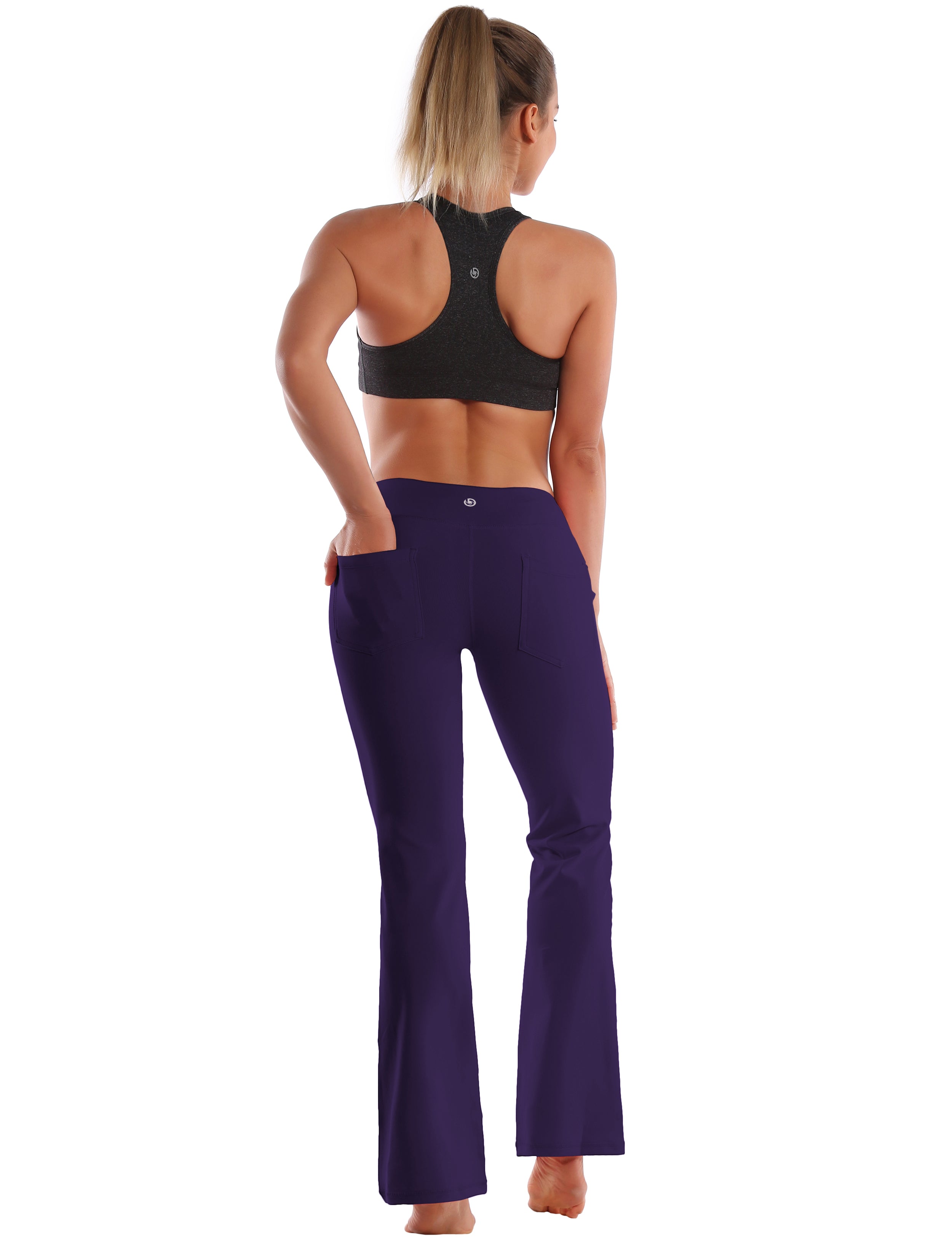 Back Pockets Bootcut Leggings darkpurple 87%Nylon/13%Spandex Fabric doesn't attract lint easily 4-way stretch No see-through Moisture-wicking Inner pocket Four lengths