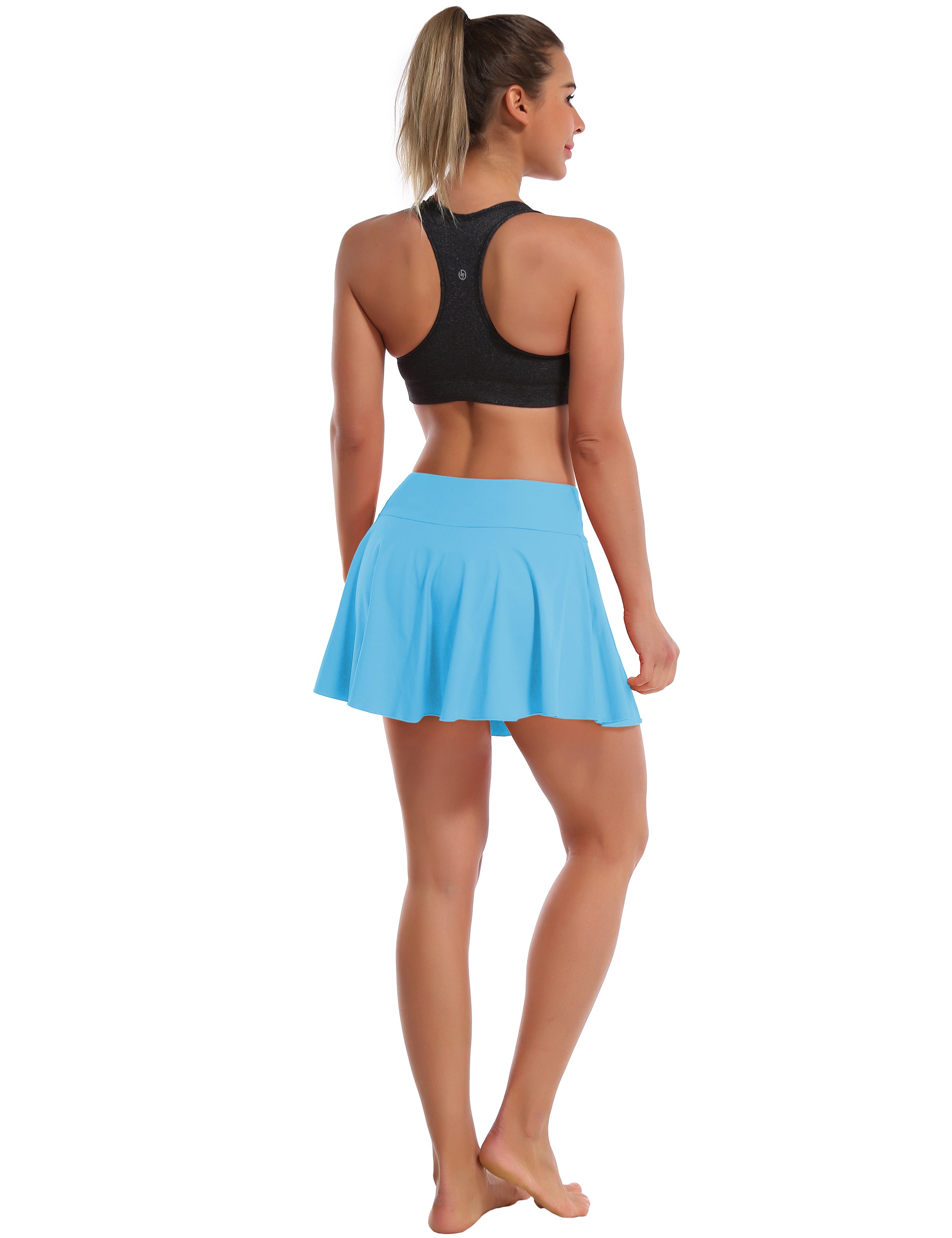 Athletic Tennis Golf Pleated Skort Awith Pocket Shorts blue 80%Nylon/20%Spandex UPF 50+ sun protection Elastic closure Lightweight, Wrinkle Moisture wicking Quick drying Secure & comfortable two layer Hidden pocket