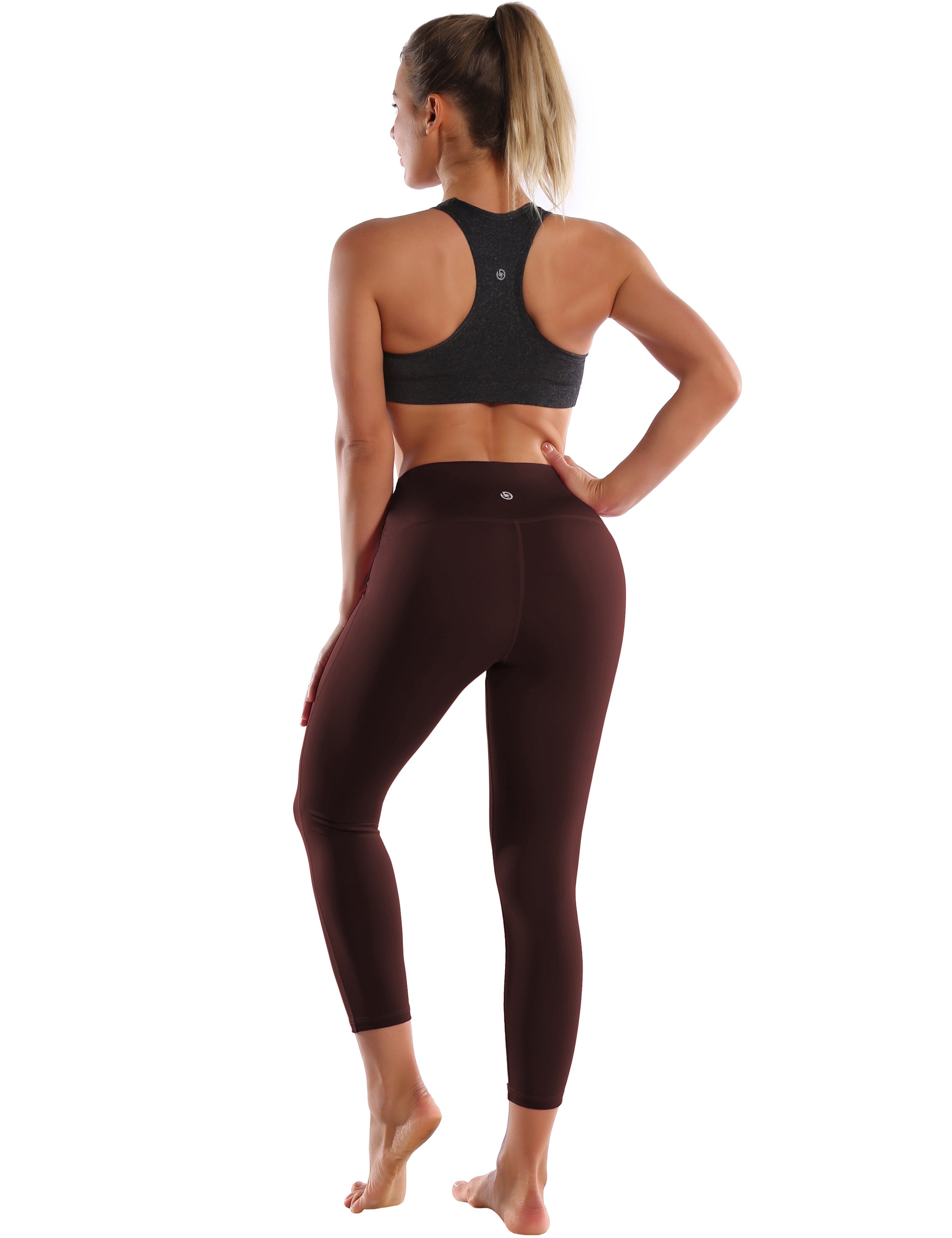 22" High Waist Side Line Capris mahoganymaroon 75%Nylon/25%Spandex Fabric doesn't attract lint easily 4-way stretch No see-through Moisture-wicking Tummy control Inner pocket