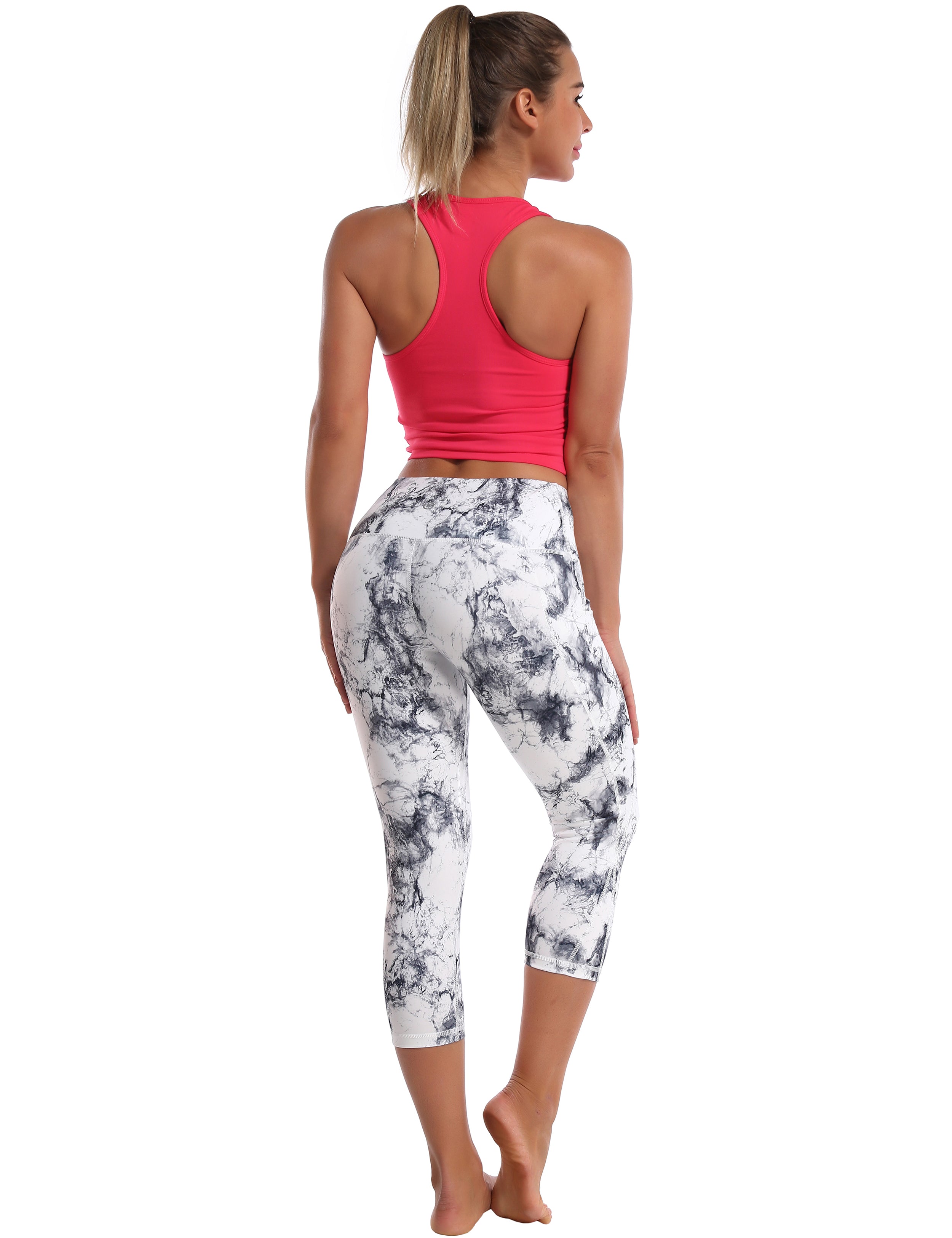 19" High Waist Side Pockets Capris arabescato 75%Nylon/25%Spandex Fabric doesn't attract lint easily 4-way stretch No see-through Moisture-wicking Tummy control Inner pocket