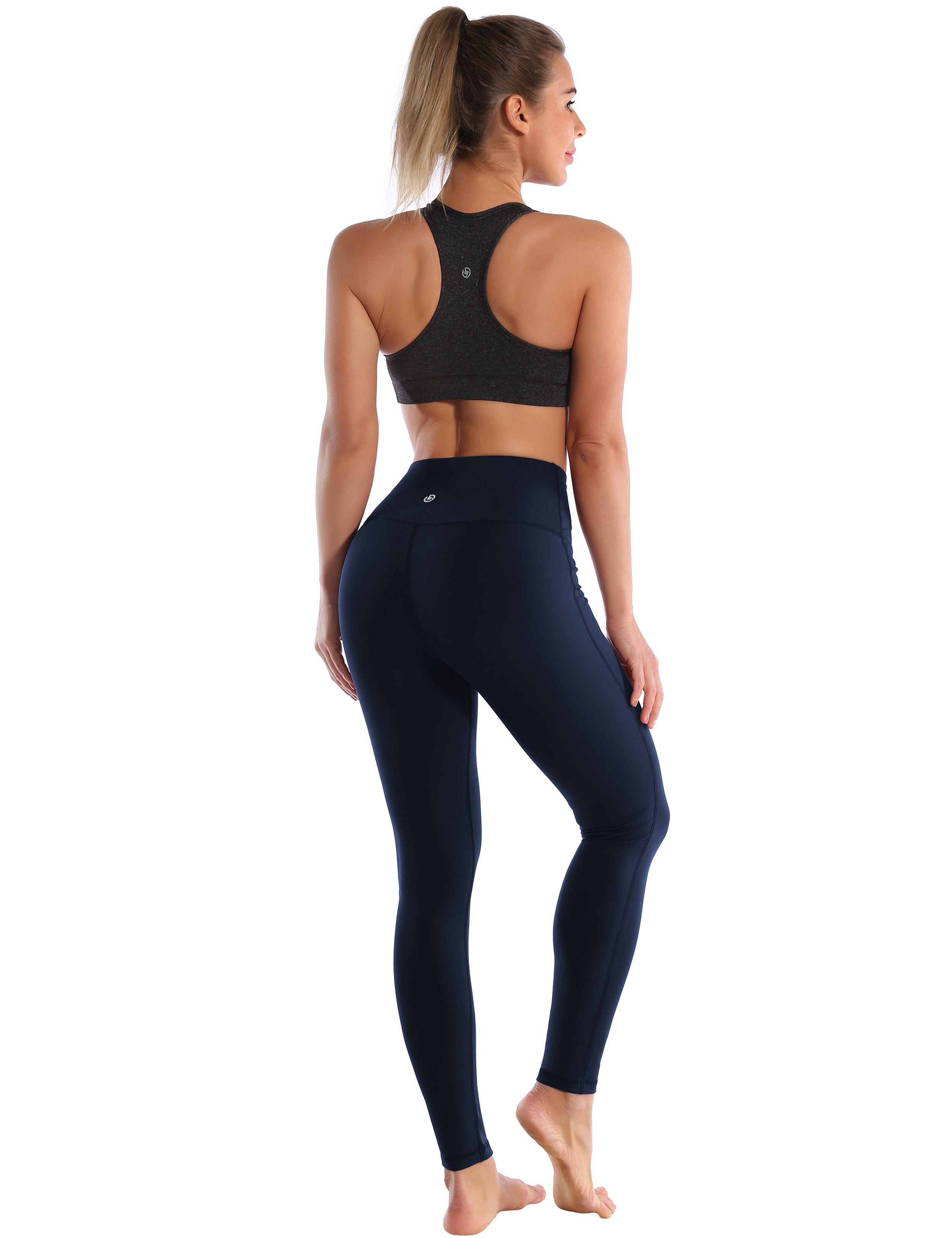 High Waist Side Line Gym Pants darknavy Side Line is Make Your Legs Look Longer and Thinner 75%Nylon/25%Spandex Fabric doesn't attract lint easily 4-way stretch No see-through Moisture-wicking Tummy control Inner pocket Two lengths