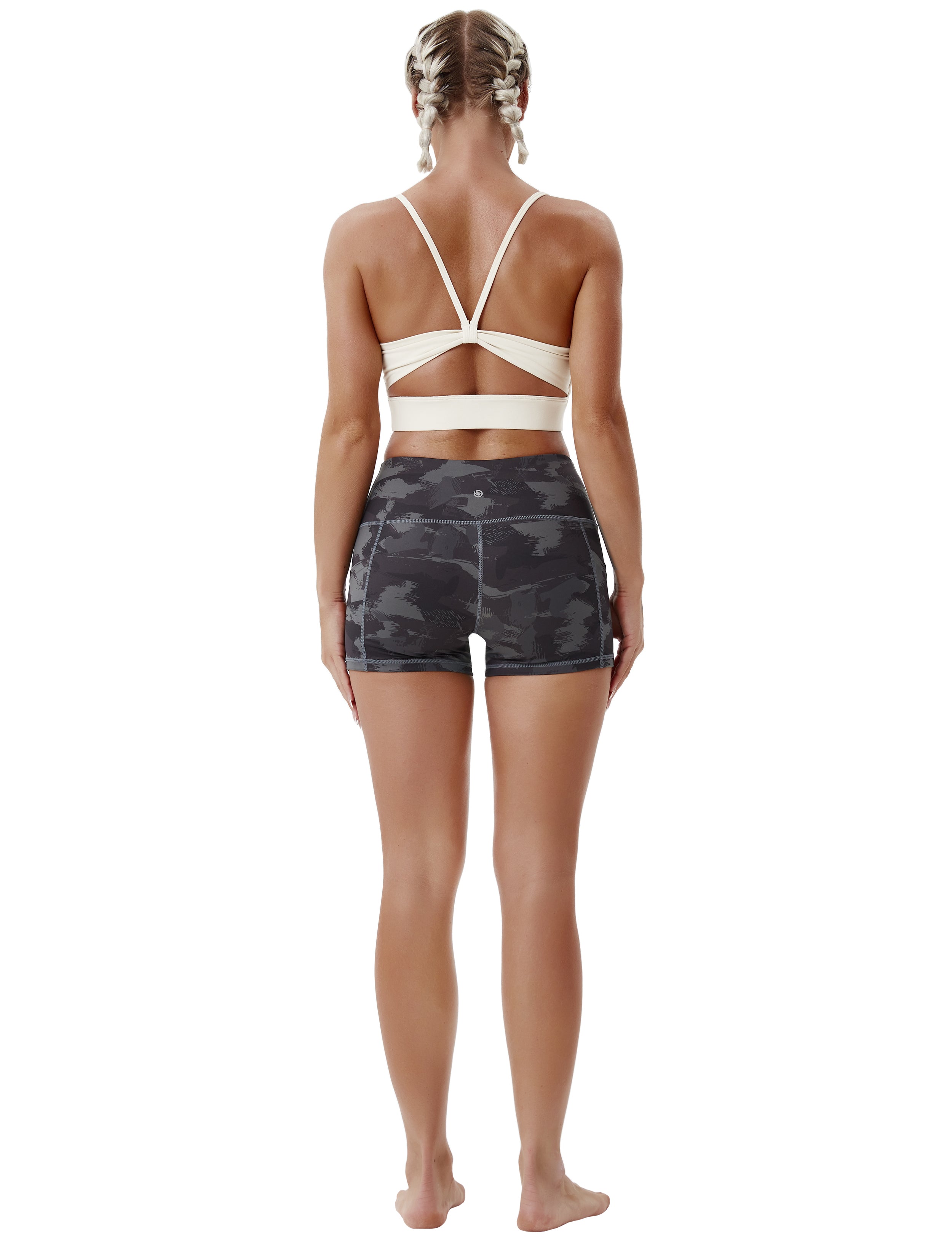 2.5" Printed Side Pockets Yoga Shorts dimgray brushcamo Sleek, soft, smooth and totally comfortable: our newest sexy style is here. Softest-ever fabric High elasticity High density 4-way stretch Fabric doesn't attract lint easily No see-through Moisture-wicking Machine wash 78% Polyester, 22% Spandex