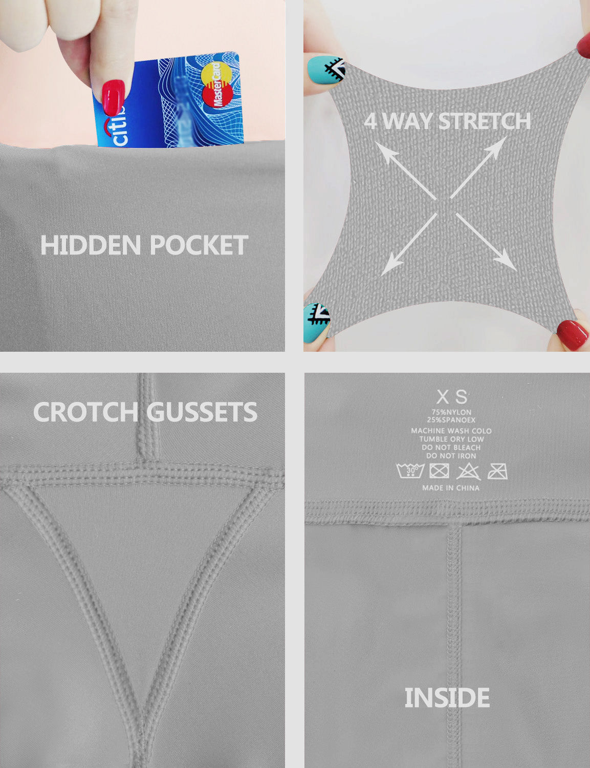 2.5" Side Pockets Biking Shorts lightgray Sleek, soft, smooth and totally comfortable: our newest sexy style is here. Softest-ever fabric High elasticity High density 4-way stretch Fabric doesn't attract lint easily No see-through Moisture-wicking Machine wash 78% Polyester, 22% Spandex