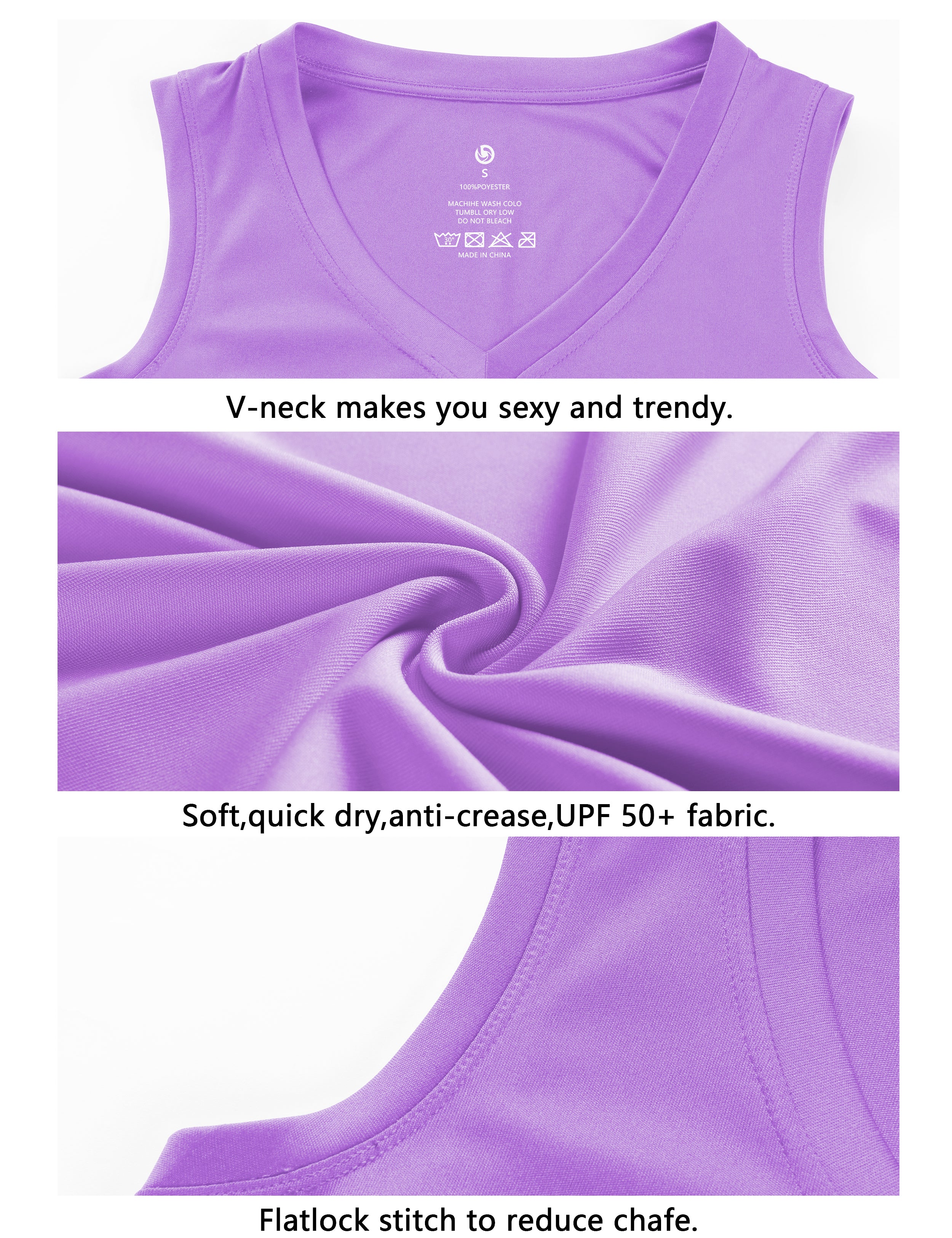 V Neck Sleeveless Athletic Shirts purple