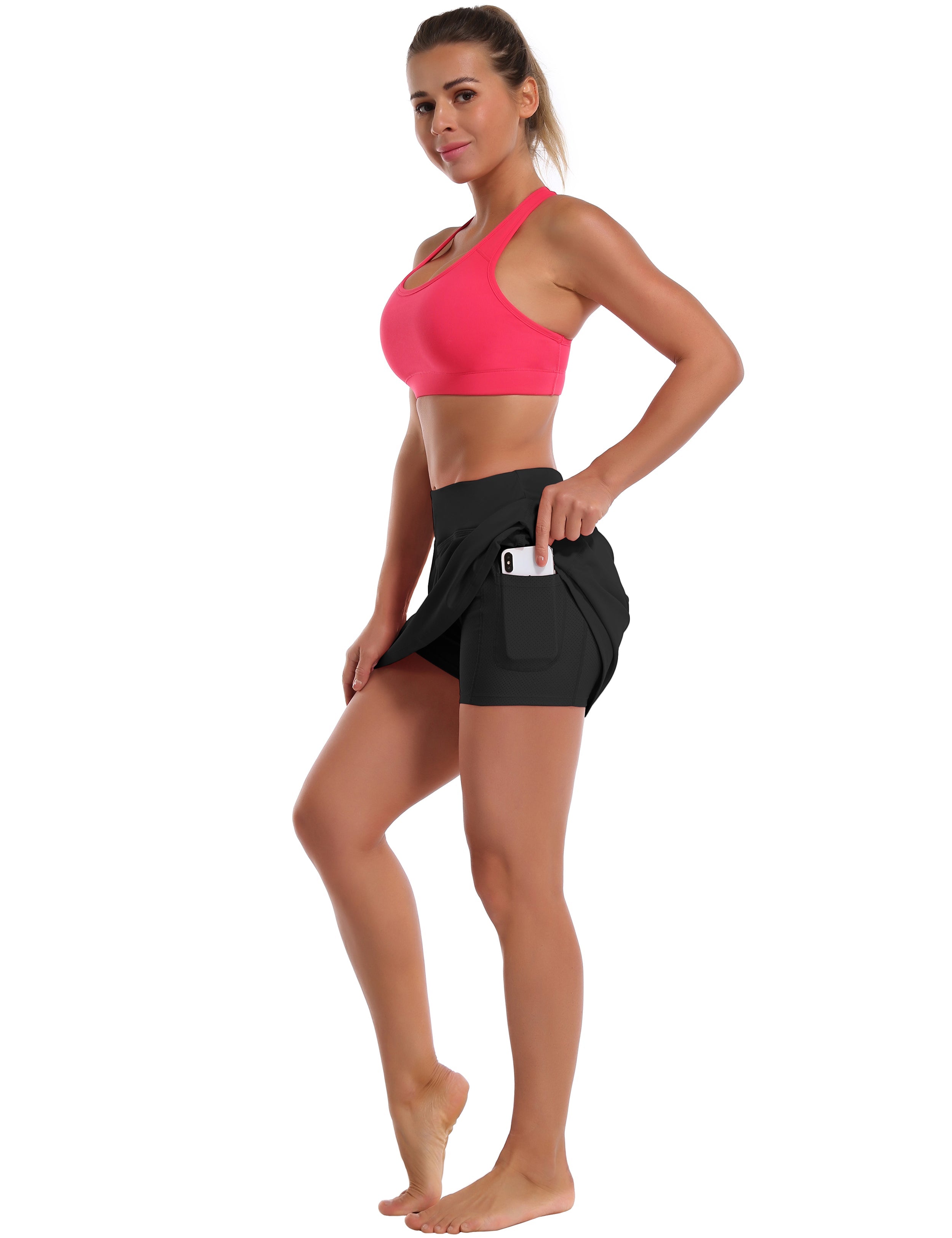 Athletic Tennis Golf Skort with Pocket Shorts black 80%Nylon/20%Spandex UPF 50+ sun protection Elastic closure Lightweight, Wrinkle Moisture wicking Quick drying Secure & comfortable two layer Hidden pocket