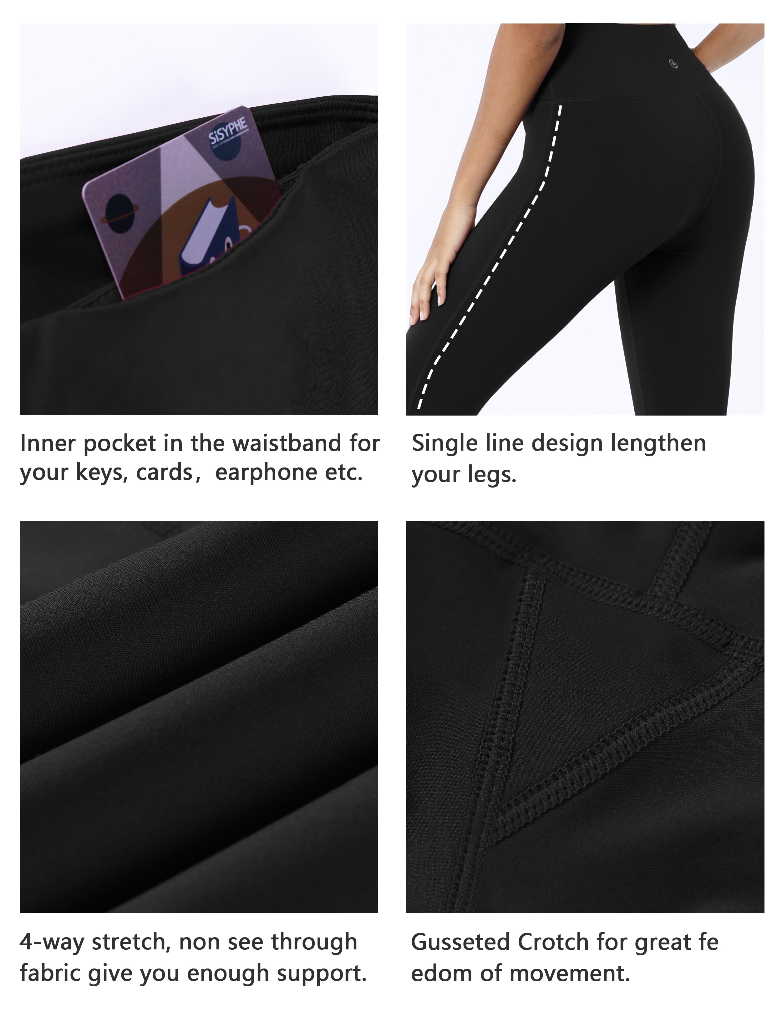 High Waist Side Line Yoga Pants black Side Line is Make Your Legs Look Longer and Thinner 75%Nylon/25%Spandex Fabric doesn't attract lint easily 4-way stretch No see-through Moisture-wicking Tummy control Inner pocket Two lengths