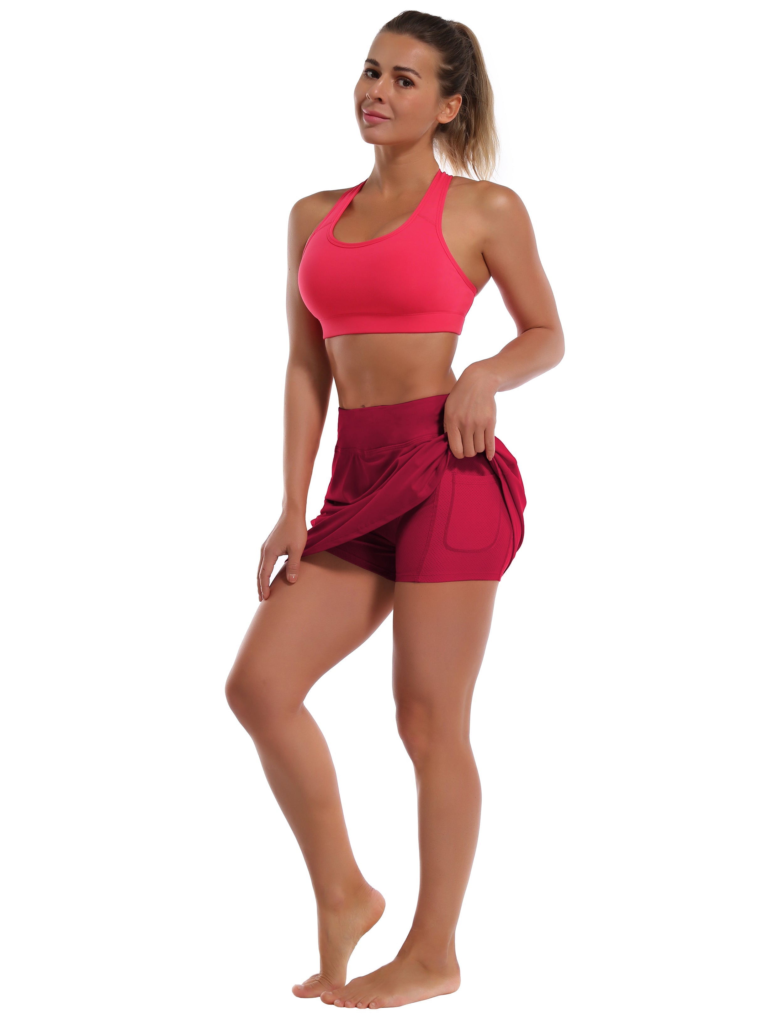 Athletic Tennis Golf Skort with Pockets Shorts rosecoral 80%Nylon/20%Spandex UPF 50+ sun protection Elastic closure Lightweight, Wrinkle Moisture wicking Quick drying Secure & comfortable two layer Hidden pocket