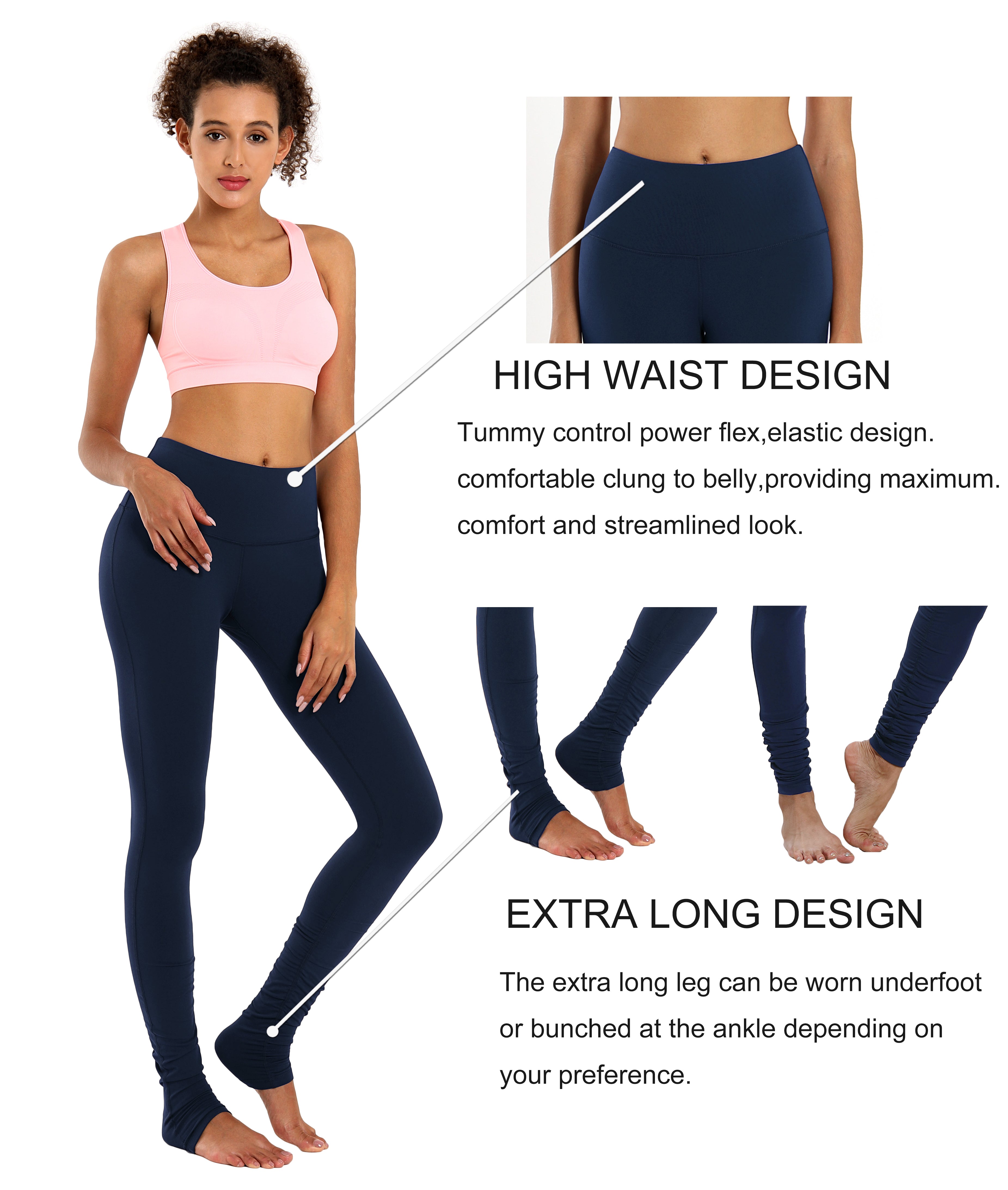 Over the Heel Yoga Pants darknavy Over the Heel Design 87%Nylon/13%Spandex Fabric doesn't attract lint easily 4-way stretch No see-through Moisture-wicking Tummy control