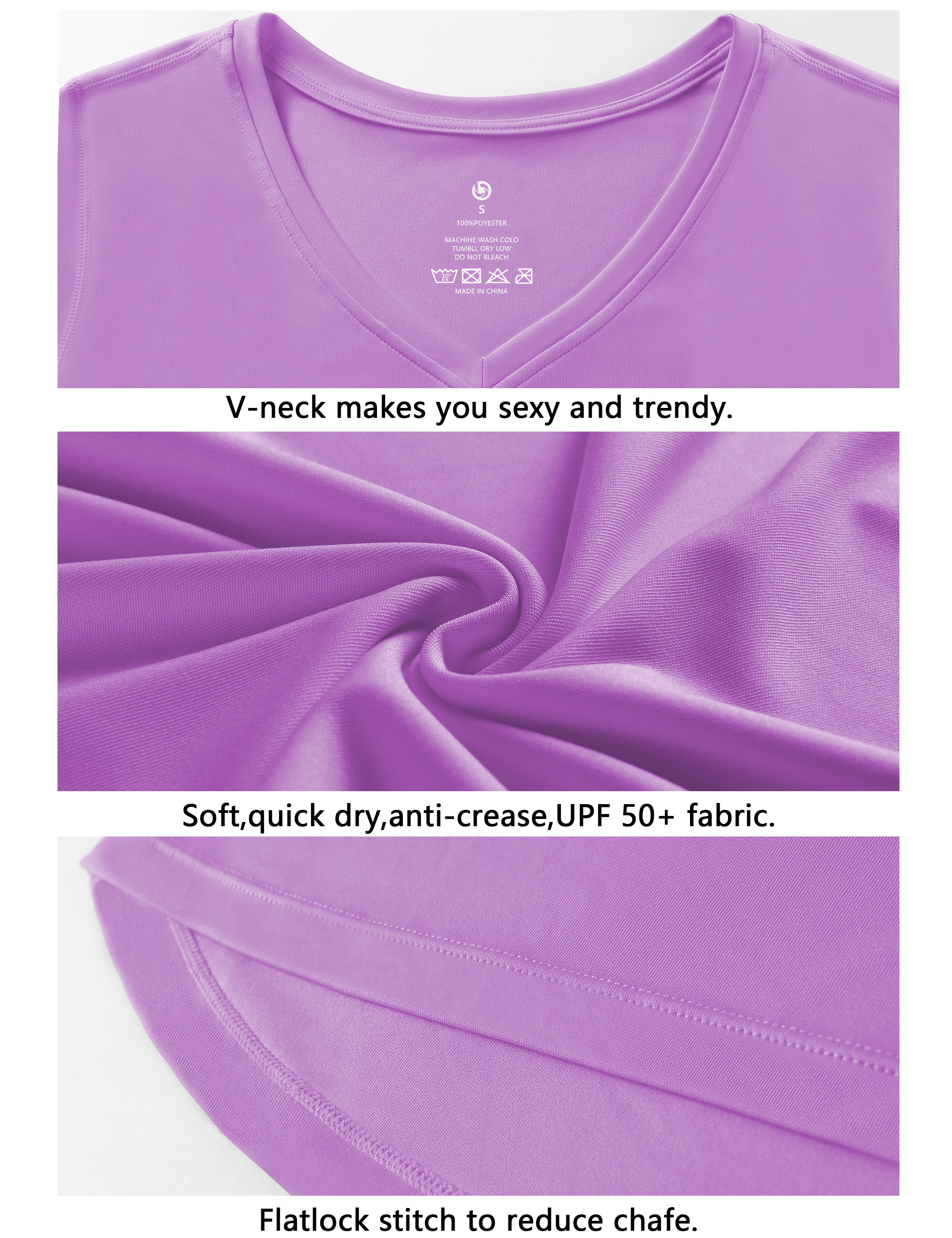 V Neck Long Sleeve Athletic Shirts purple