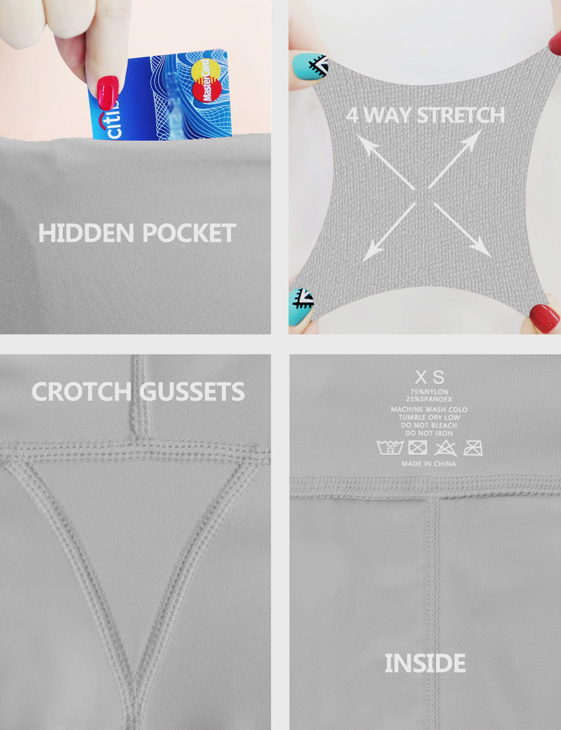 High Waist Gym Pants lightgray 75%Nylon/25%Spandex Fabric doesn't attract lint easily 4-way stretch No see-through Moisture-wicking Tummy control Inner pocket Four lengths