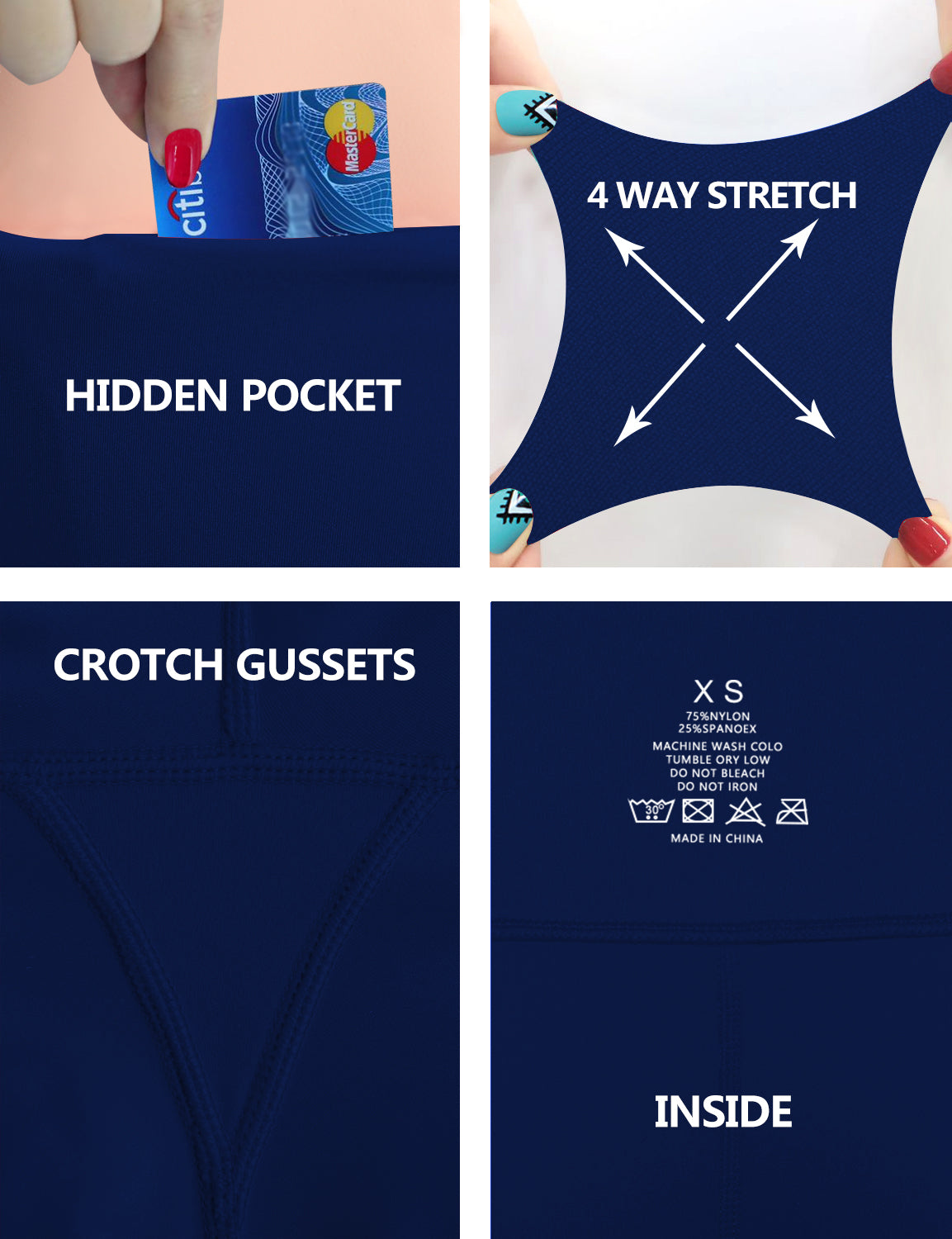 Hip Line Side Pockets Running Pants navy Sexy Hip Line Side Pockets 75%Nylon/25%Spandex Fabric doesn't attract lint easily 4-way stretch No see-through Moisture-wicking Tummy control Inner pocket Two lengths