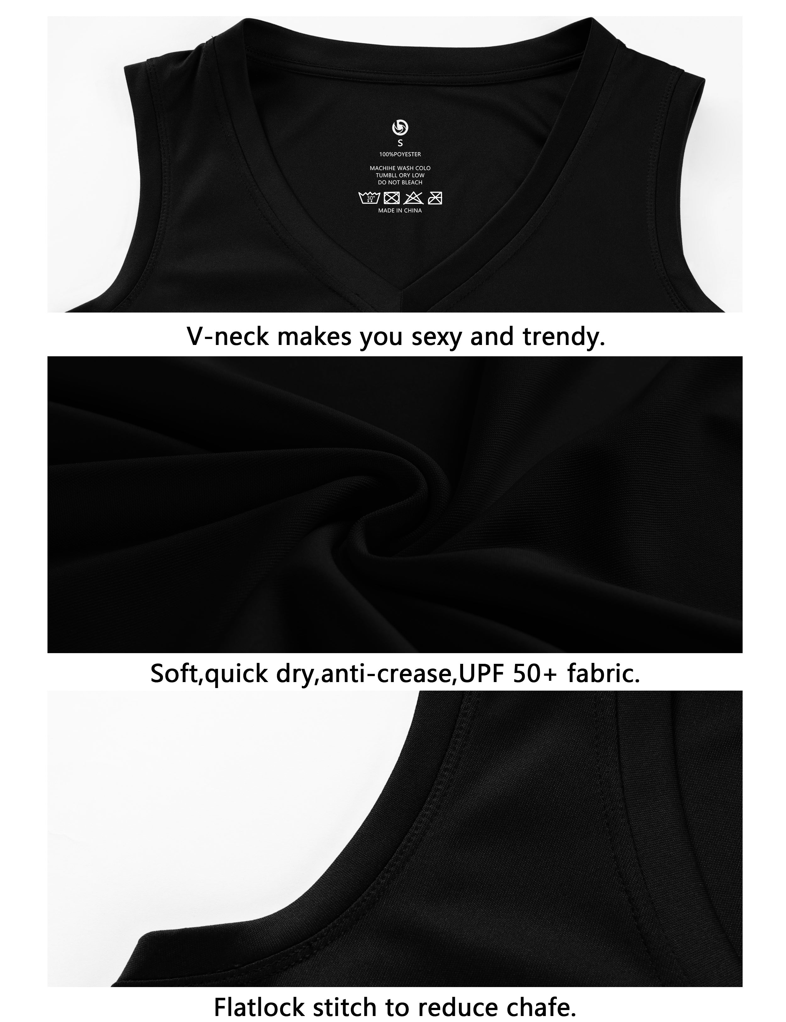 V Neck Sleeveless Athletic Shirts black_yoga