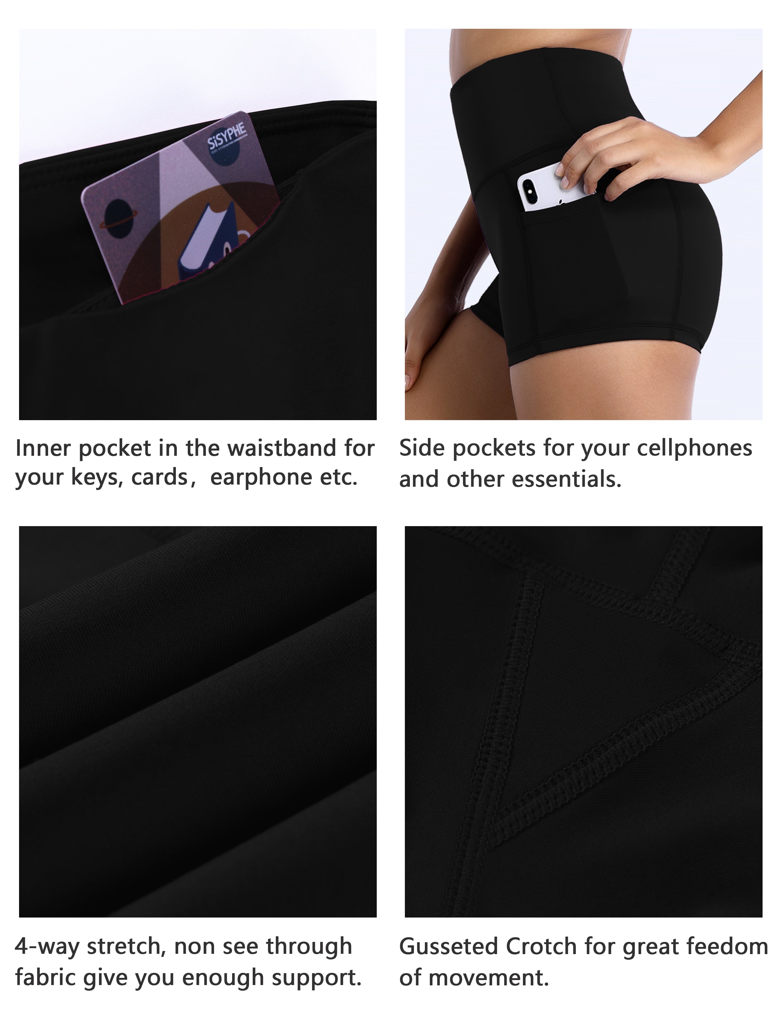 2.5" Side Pockets Biking Shorts black Sleek, soft, smooth and totally comfortable: our newest sexy style is here. Softest-ever fabric High elasticity High density 4-way stretch Fabric doesn't attract lint easily No see-through Moisture-wicking Machine wash 78% Polyester, 22% Spandex