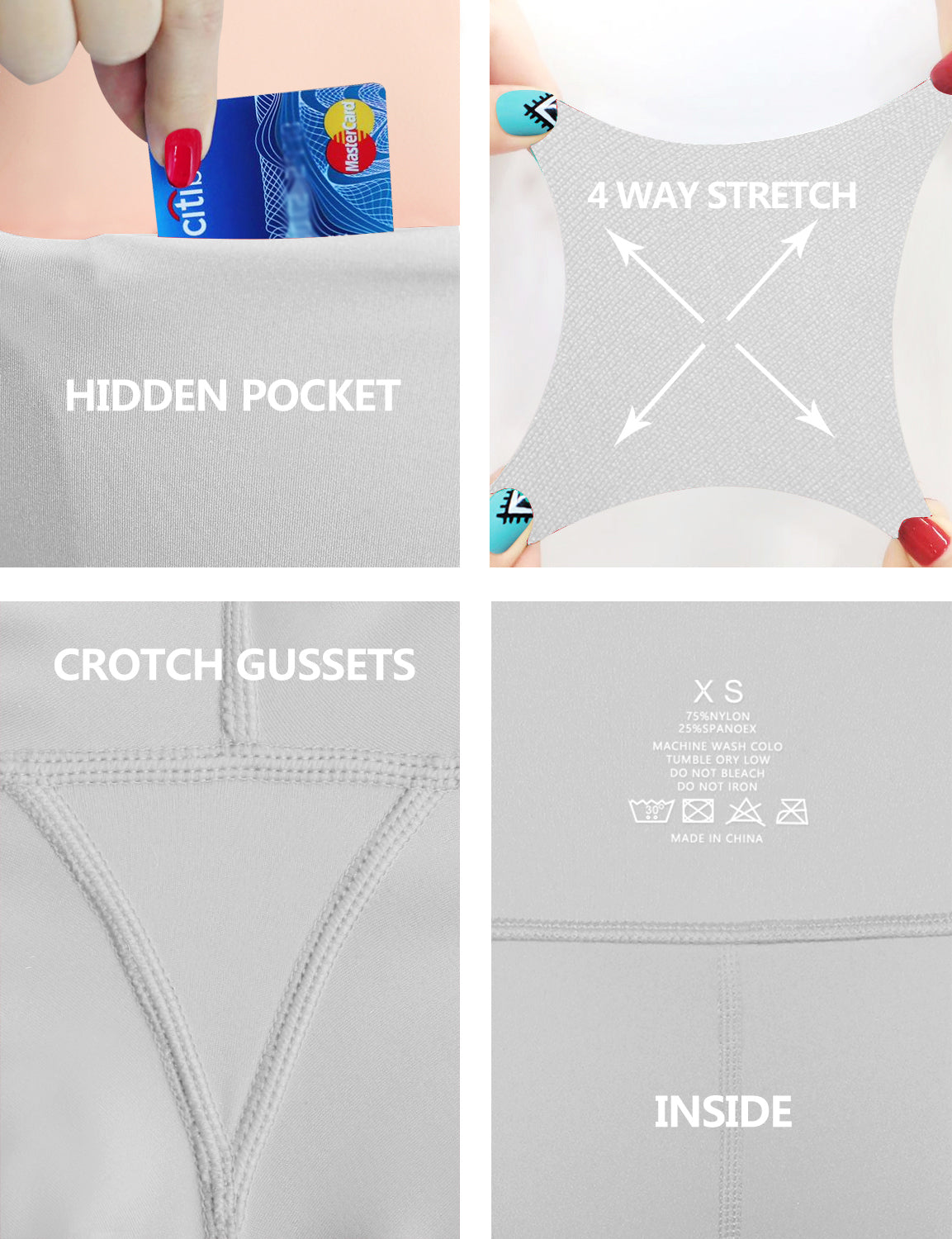 High Waist Side Pockets Biking Pants lightgray 75% Nylon, 25% Spandex Fabric doesn't attract lint easily 4-way stretch No see-through Moisture-wicking Tummy control Inner pocket