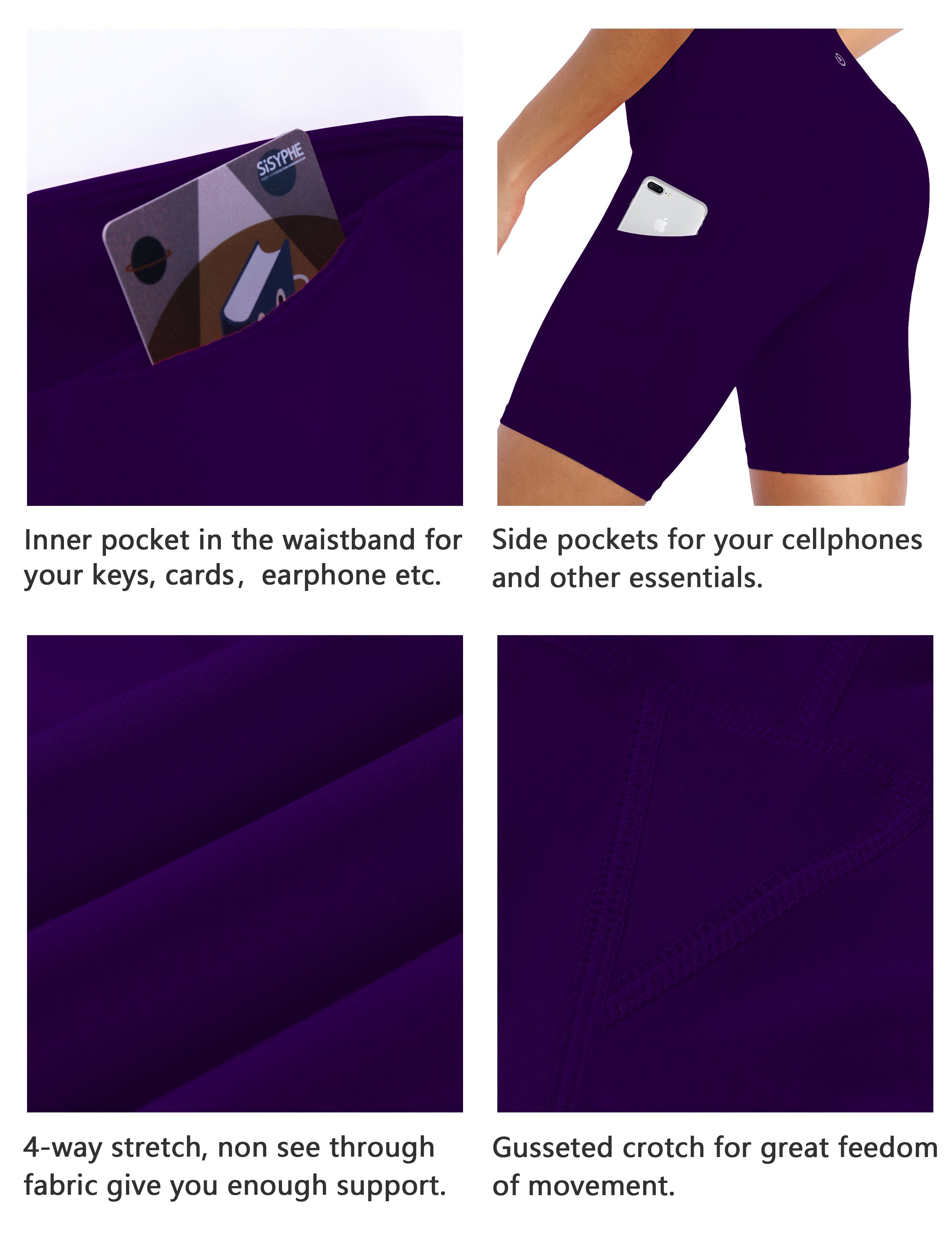 8" Side Pockets Biking Shorts eggplantpurple_Biking