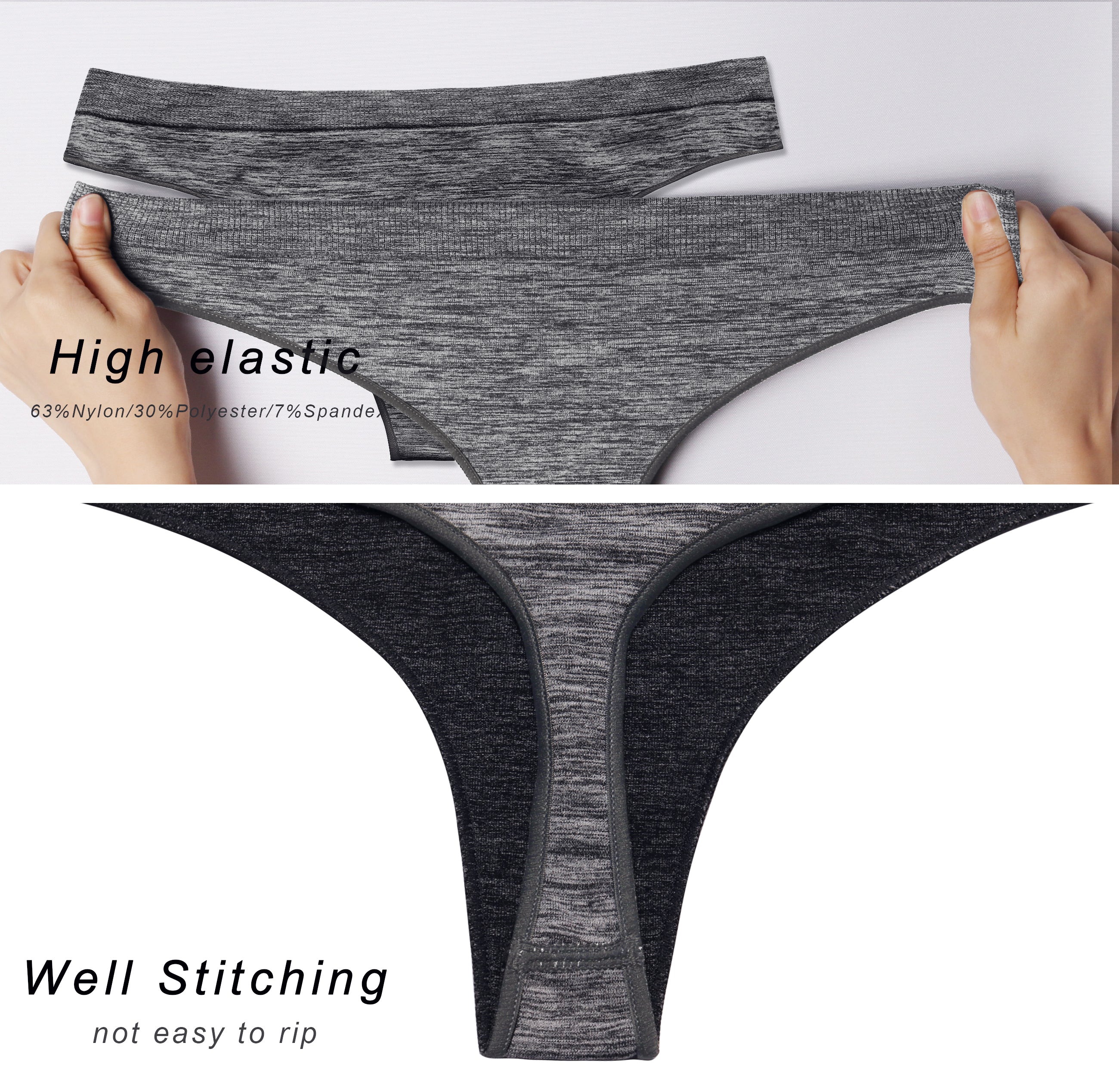 Seamless Low rise Sports Thongs heathercharcoal Sleek, smooth and streamlined: designed in our extra-soft knit material, this seamless thong embraces everyday comfort. Here with an allover heathered effect. Weave threads one by one High elasticity Softest-ever fabric Unsealed Comfortable No back coverage Machine wash.