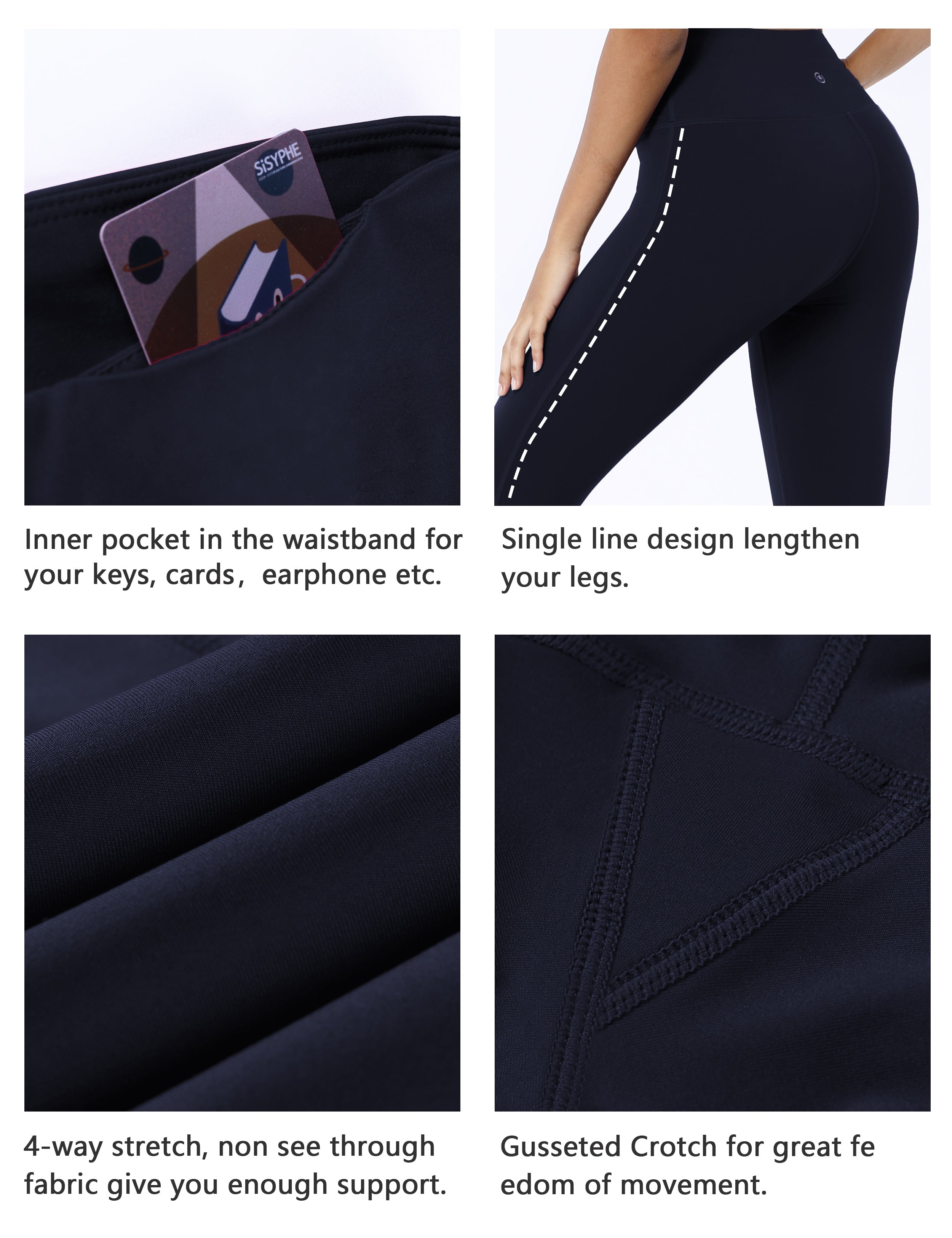High Waist Side Line Yoga Pants darknavy Side Line is Make Your Legs Look Longer and Thinner 75%Nylon/25%Spandex Fabric doesn't attract lint easily 4-way stretch No see-through Moisture-wicking Tummy control Inner pocket Two lengths