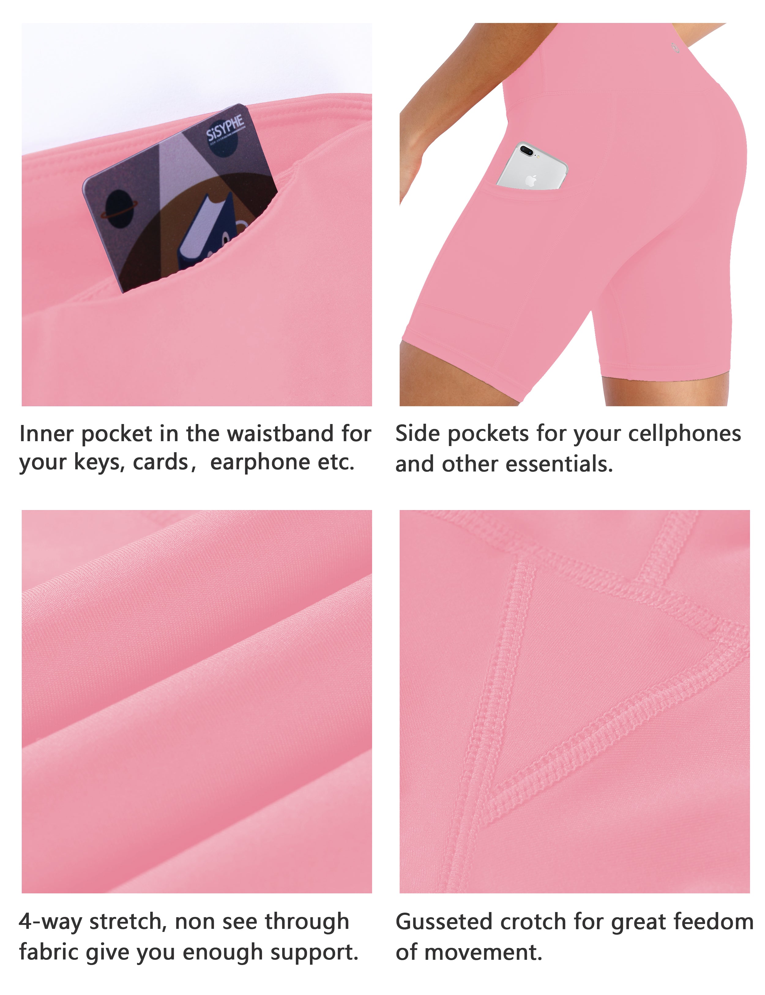 8" Side Pockets Biking Shorts lemonadepink ins_Biking