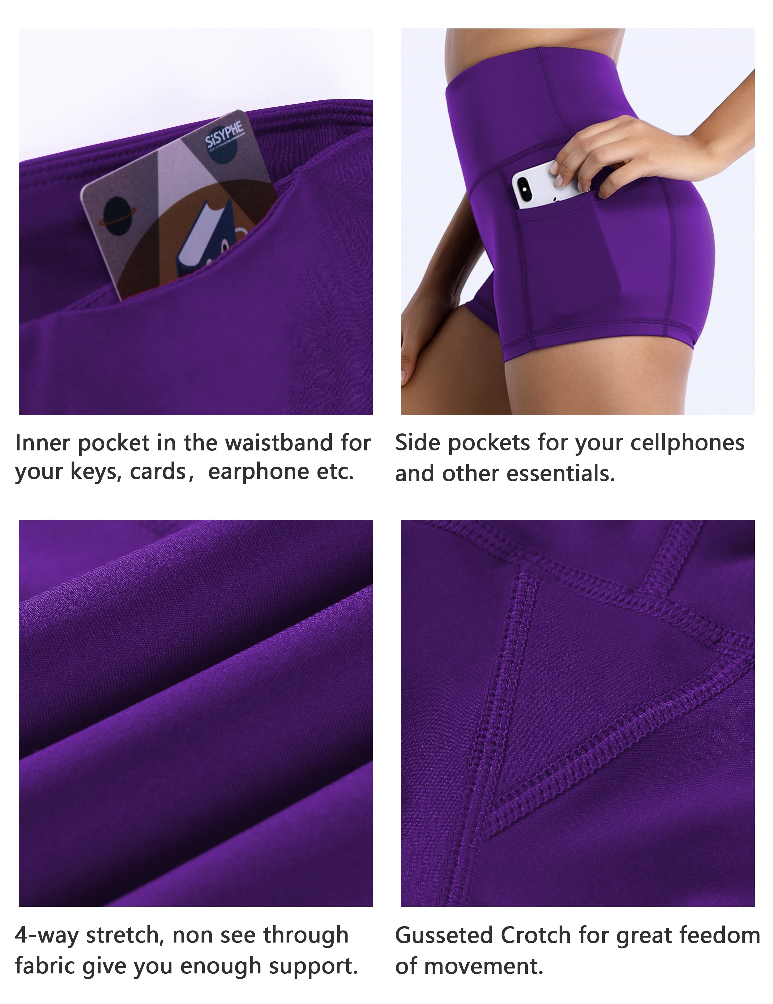 2.5" Side Pockets Biking Shorts eggplantpurple Sleek, soft, smooth and totally comfortable: our newest sexy style is here. Softest-ever fabric High elasticity High density 4-way stretch Fabric doesn't attract lint easily No see-through Moisture-wicking Machine wash 78% Polyester, 22% Spandex