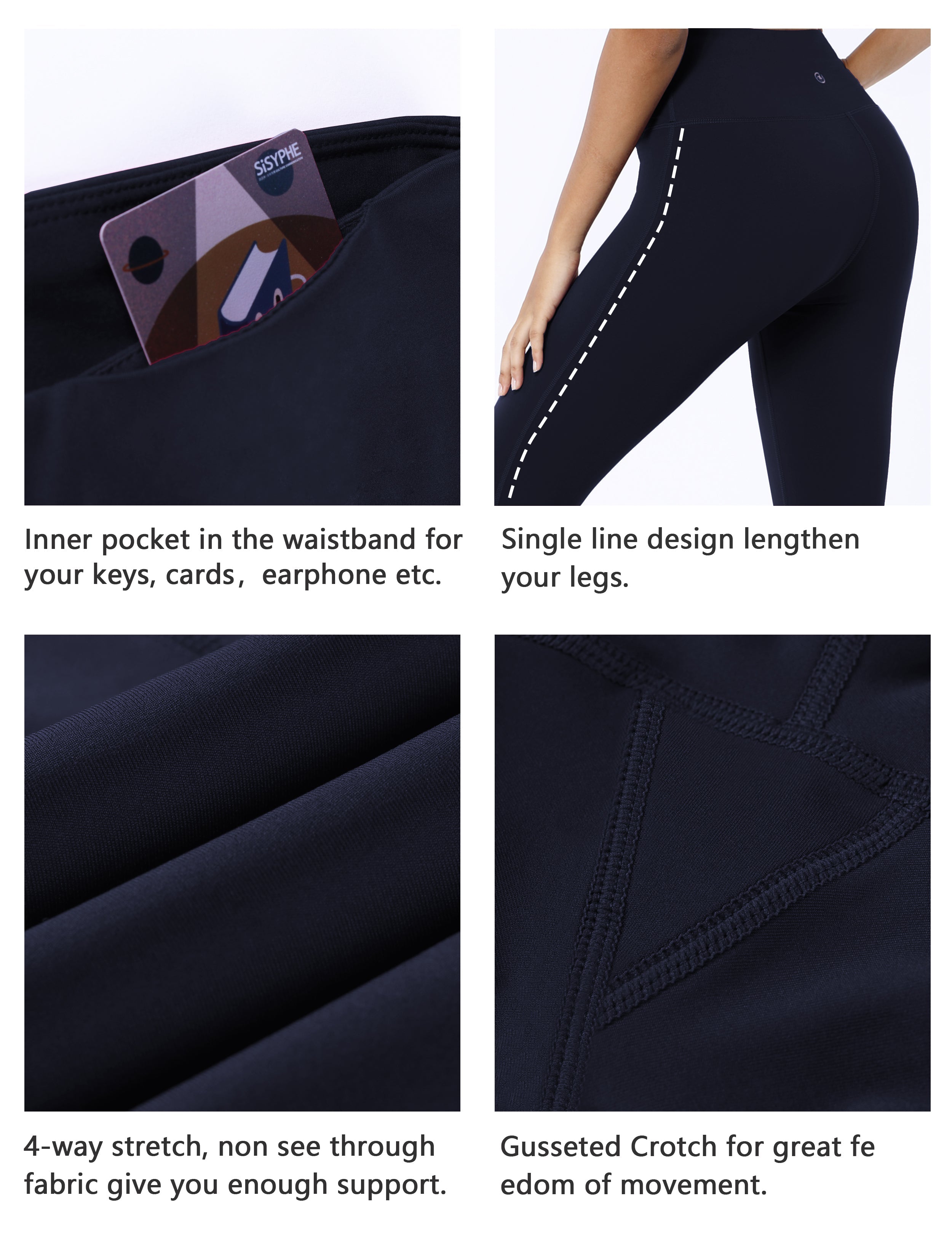 High Waist Side Line Gym Pants darknavy Side Line is Make Your Legs Look Longer and Thinner 75%Nylon/25%Spandex Fabric doesn't attract lint easily 4-way stretch No see-through Moisture-wicking Tummy control Inner pocket Two lengths