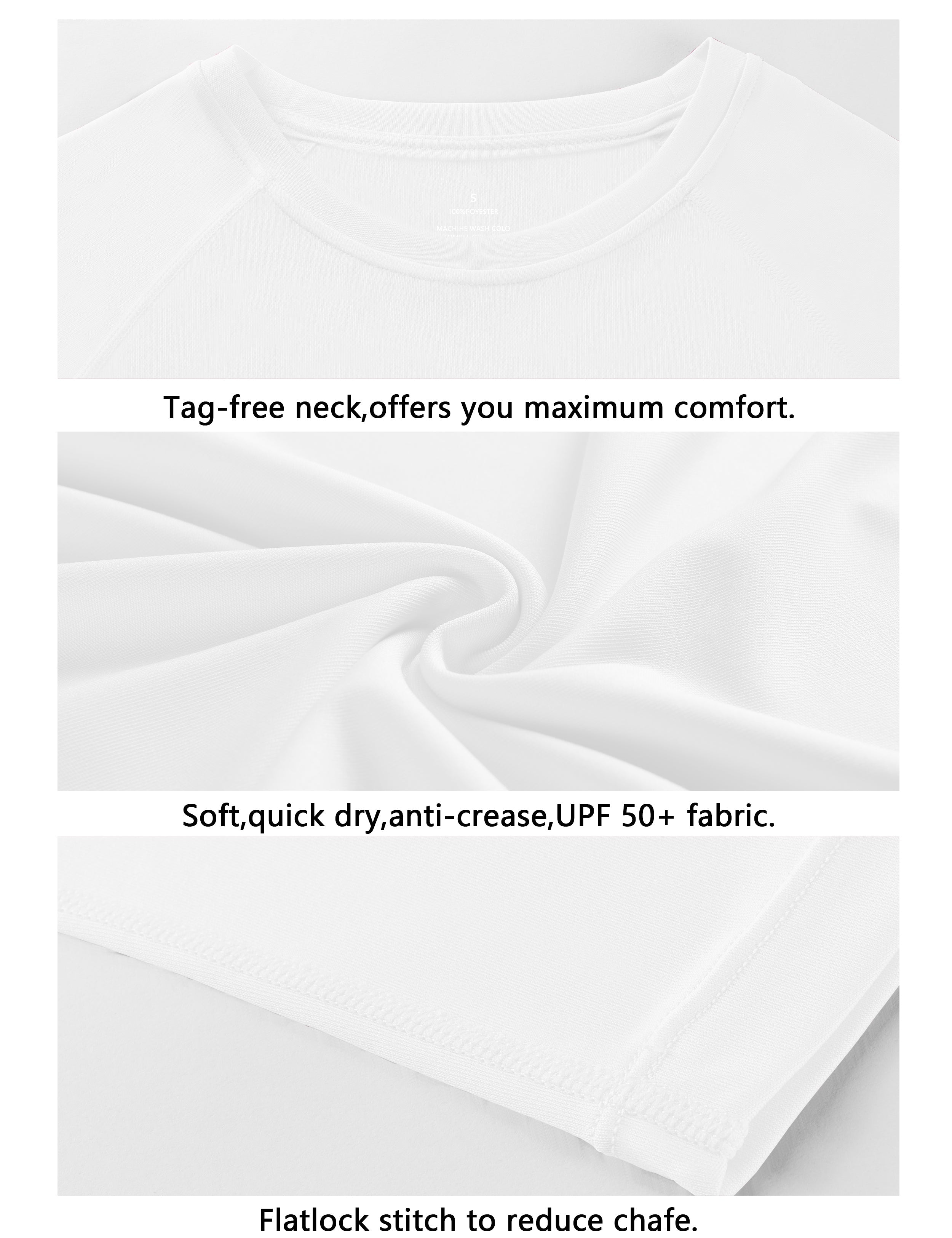 Long Sleeve Athletic Shirts white 100% polyester Lightweight Slim Fit UPF 50+ blocks sun's harmful rays Treated to wick moisture, dries ultra-fast