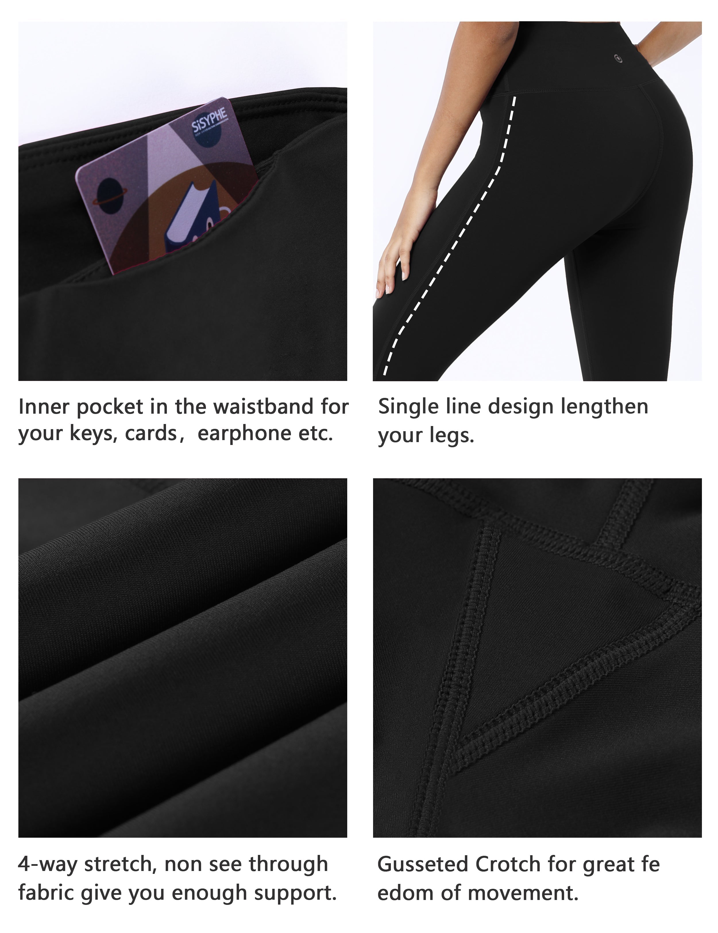 High Waist Side Line Gym Pants black Side Line is Make Your Legs Look Longer and Thinner 75%Nylon/25%Spandex Fabric doesn't attract lint easily 4-way stretch No see-through Moisture-wicking Tummy control Inner pocket Two lengths