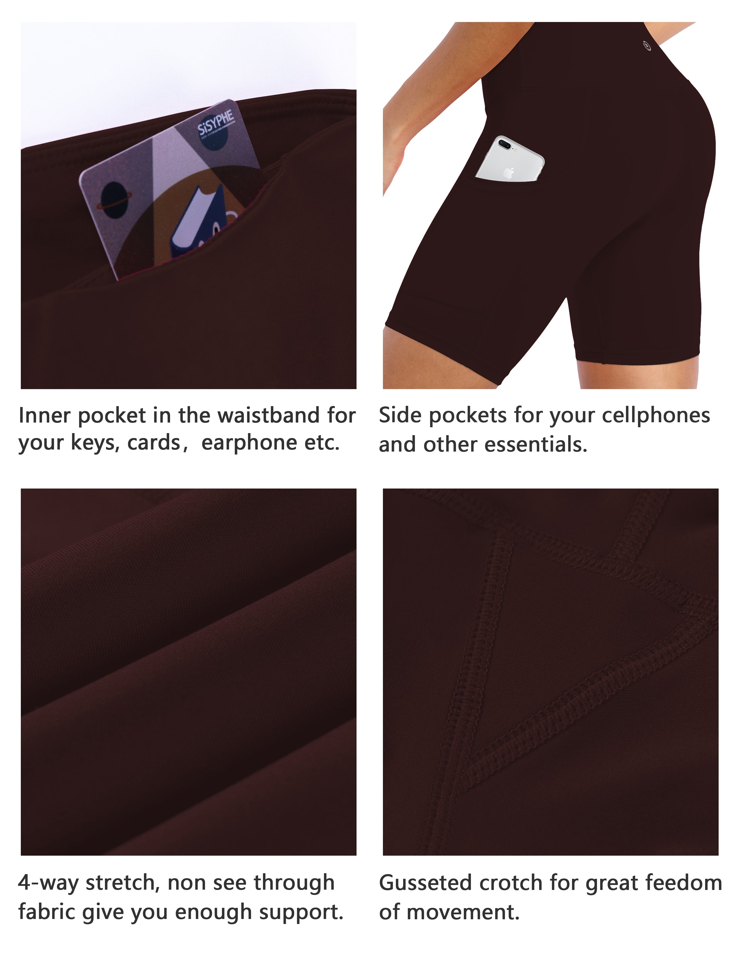 8" Side Pockets Biking Shorts mahoganymaroon Sleek, soft, smooth and totally comfortable: our newest style is here. Softest-ever fabric High elasticity High density 4-way stretch Fabric doesn't attract lint easily No see-through Moisture-wicking Machine wash 75% Nylon, 25% Spandex