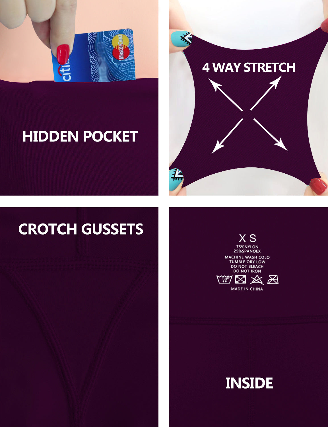Hip Line Side Pockets Running Pants plum Sexy Hip Line Side Pockets 75%Nylon/25%Spandex Fabric doesn't attract lint easily 4-way stretch No see-through Moisture-wicking Tummy control Inner pocket Two lengths