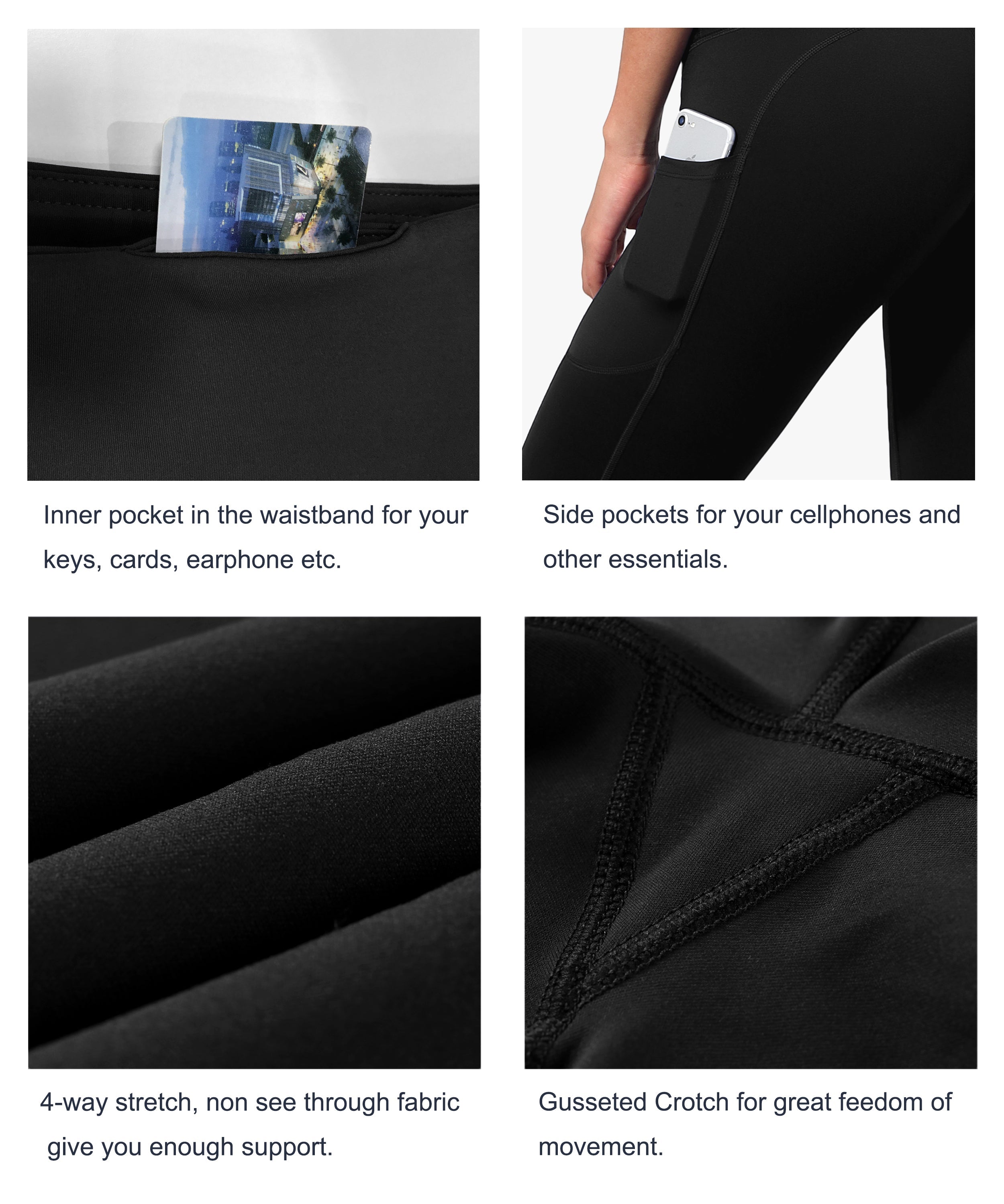Hip Line Side Pockets Running Pants black Sexy Hip Line Side Pockets 75%Nylon/25%Spandex Fabric doesn't attract lint easily 4-way stretch No see-through Moisture-wicking Tummy control Inner pocket Two lengths