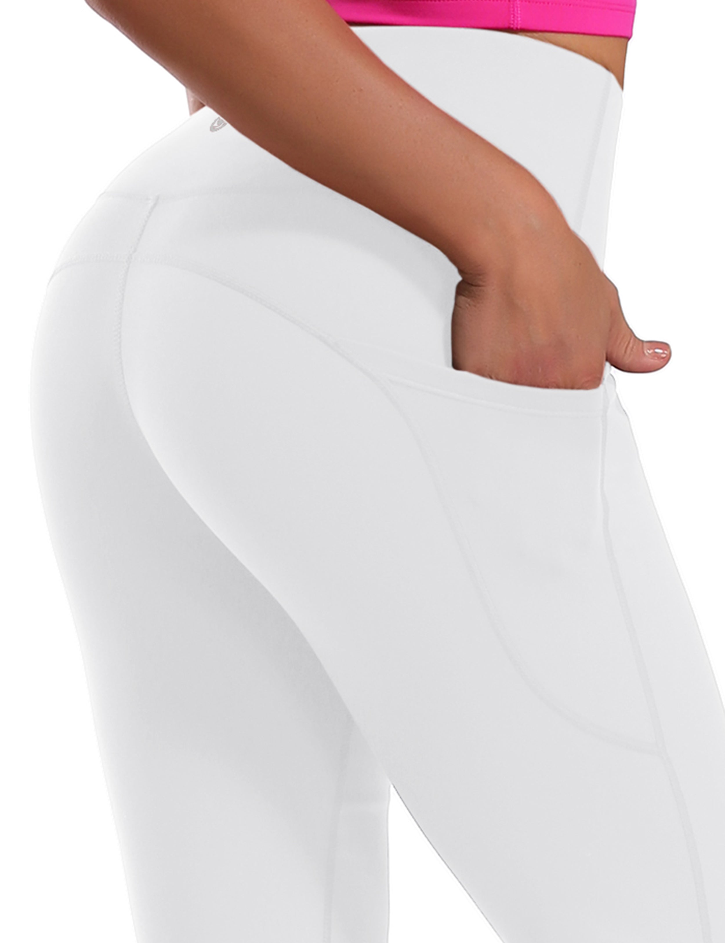139 Side Pockets Bootcut Leggings white 87%Nylon/13%Spandex Fabric doesn't attract lint easily 4-way stretch No see-through Moisture-wicking Tummy control Inner pocket Four lengths