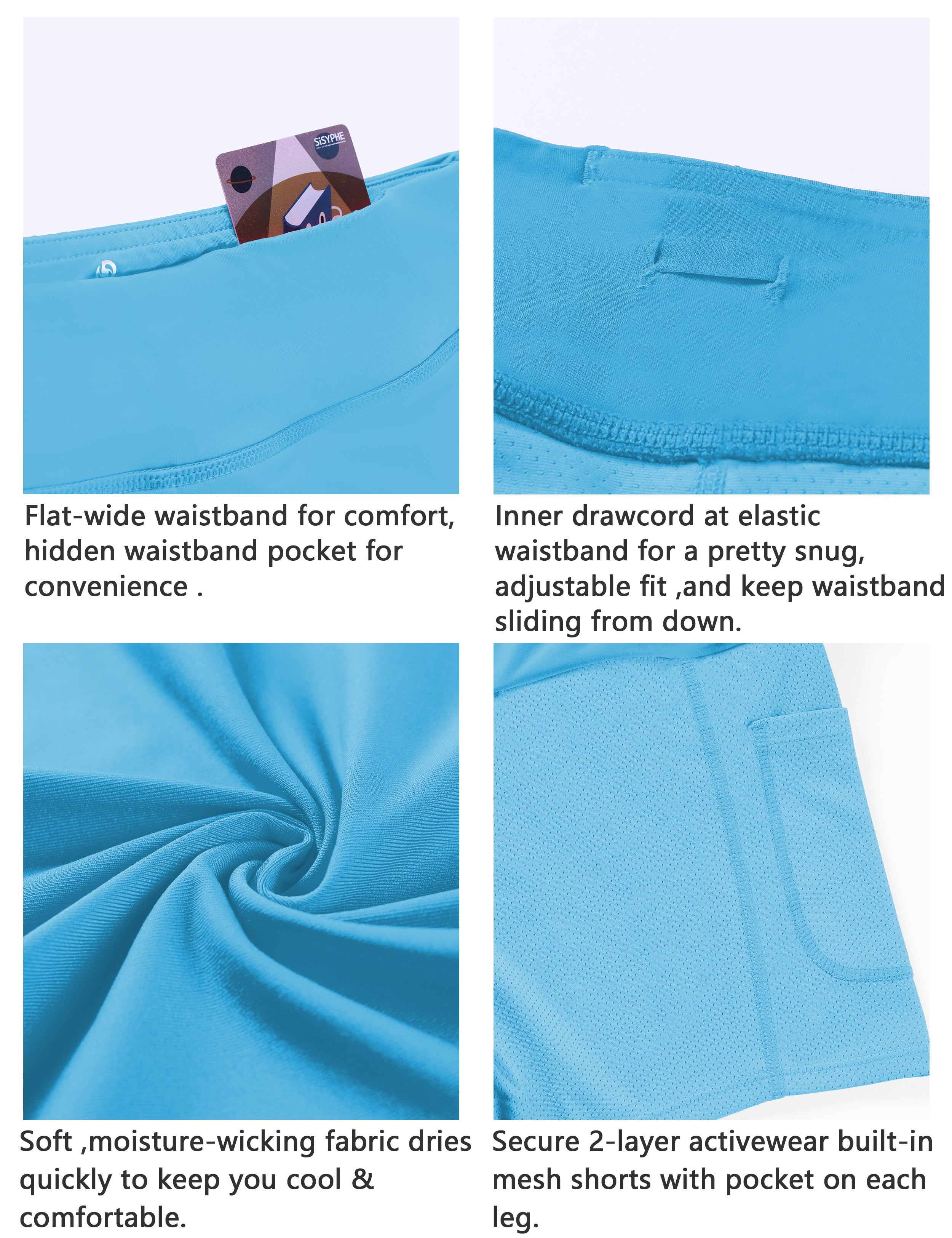 Athletic Tennis Golf Pleated Skort with Pocket Shorts blue