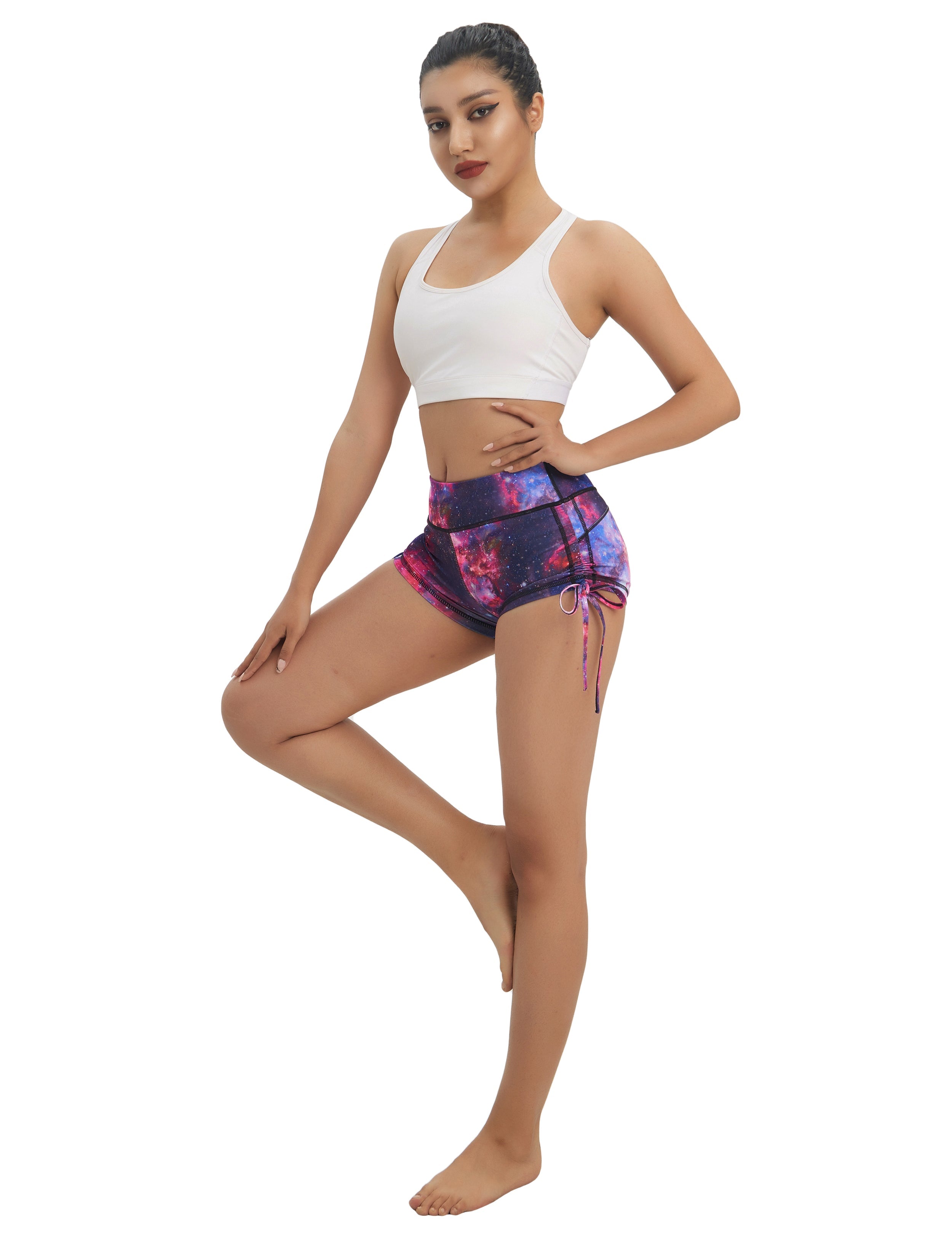 Printed Side Drawstring Hot Shorts galaxy_yoga