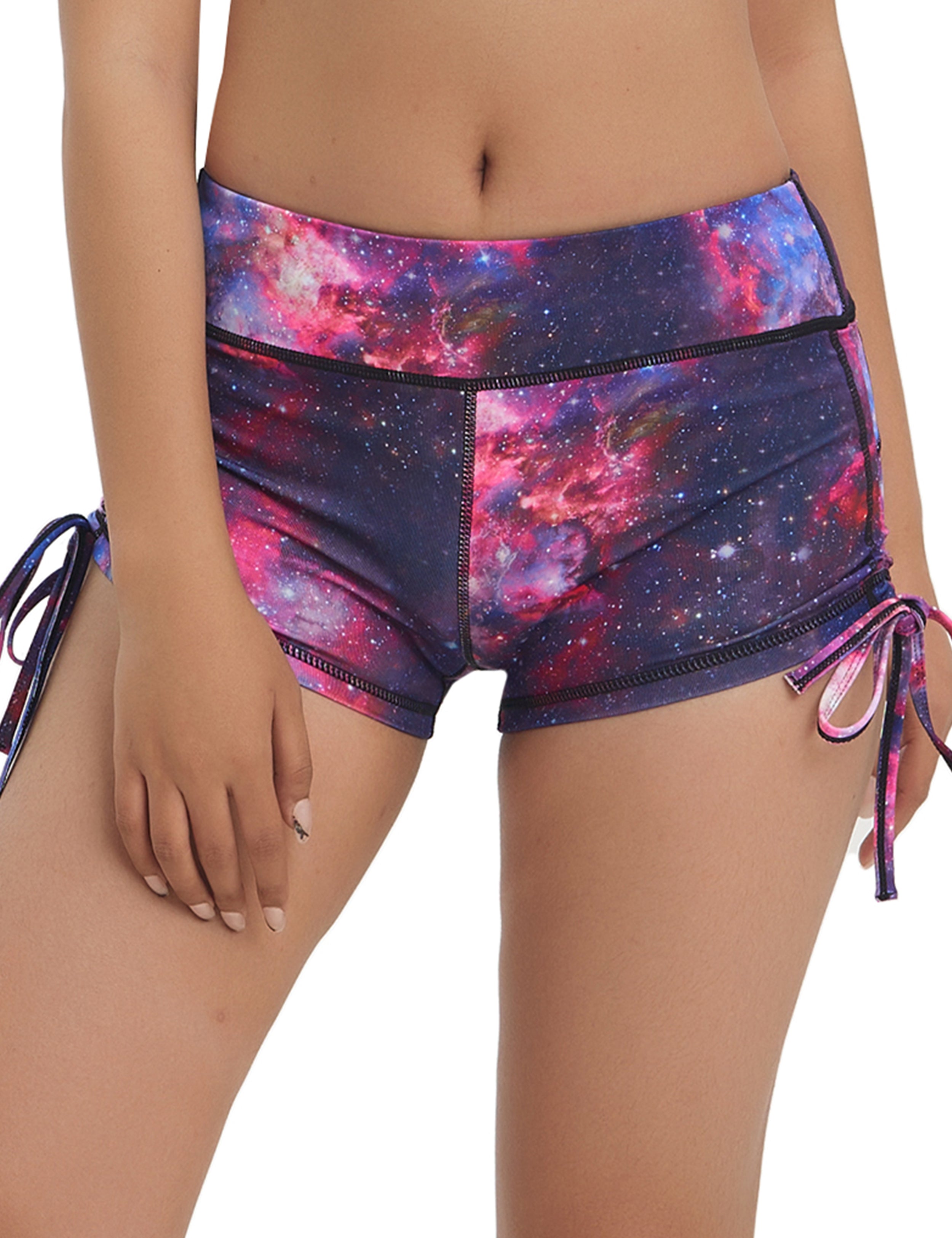 Printed Side Drawstring Hot Shorts galaxy_Plus Size
