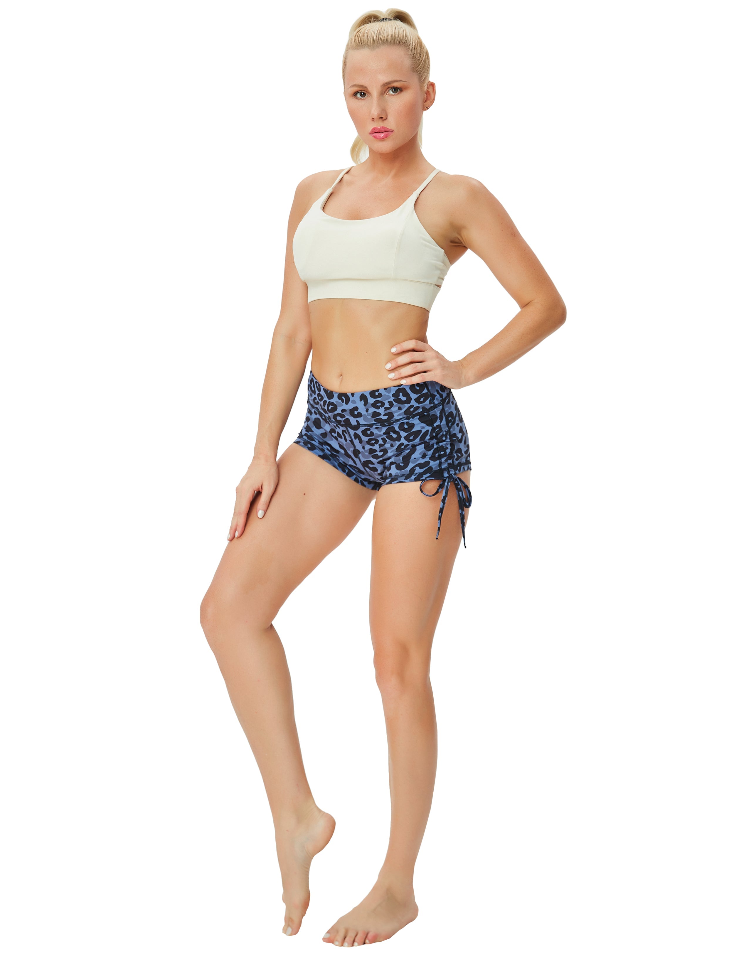Printed Side Drawstring Hot Shorts navy_leopard Sleek, soft, smooth and totally comfortable: our newest sexy style is here. Softest-ever fabric High elasticity High density 4-way stretch Fabric doesn't attract lint easily No see-through Moisture-wicking Machine wash 78% Polyester, 22% Spandex