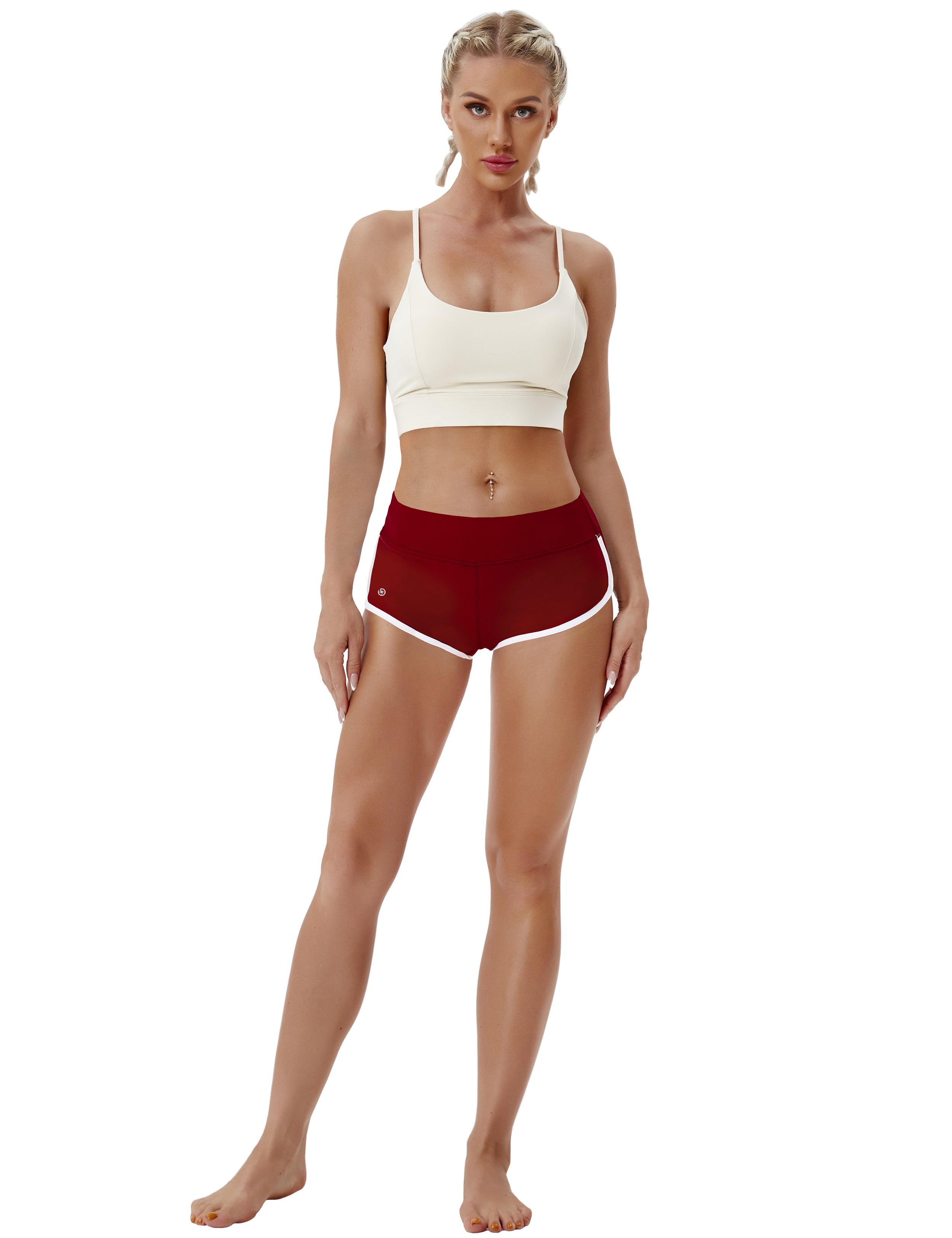 Sexy Booty Yoga Shorts cherryred Sleek, soft, smooth and totally comfortable: our newest sexy style is here. Softest-ever fabric High elasticity High density 4-way stretch Fabric doesn't attract lint easily No see-through Moisture-wicking Machine wash 75%Nylon/25%Spandex