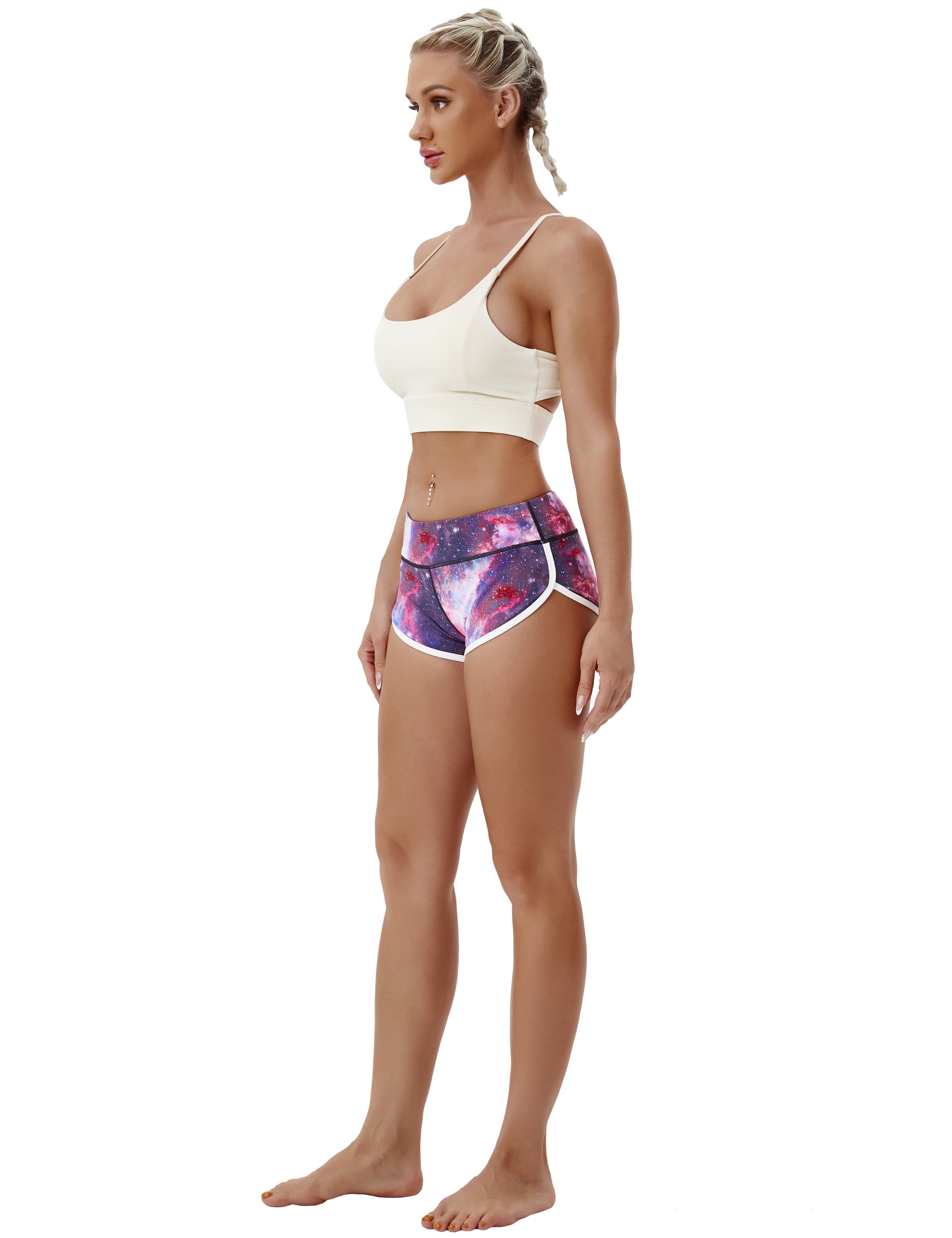 Printed Booty Golf Shorts galaxy Sleek, soft, smooth and totally comfortable: our newest sexy style is here. Softest-ever fabric High elasticity High density 4-way stretch Fabric doesn't attract lint easily No see-through Moisture-wicking Machine wash 78% Polyester, 22% Spandex