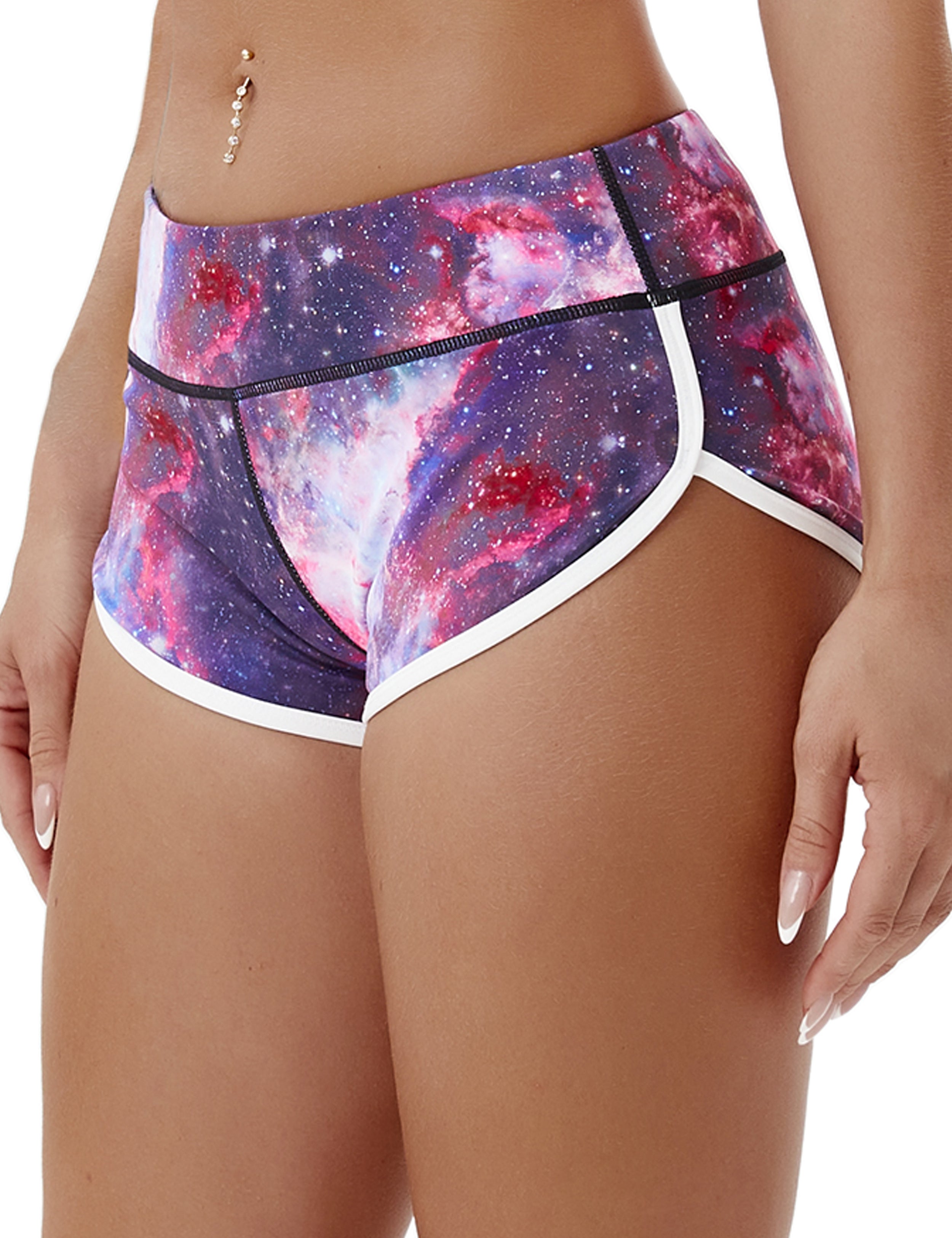 Printed Booty Yoga Shorts galaxy Sleek, soft, smooth and totally comfortable: our newest sexy style is here. Softest-ever fabric High elasticity High density 4-way stretch Fabric doesn't attract lint easily No see-through Moisture-wicking Machine wash 78% Polyester, 22% Spandex
