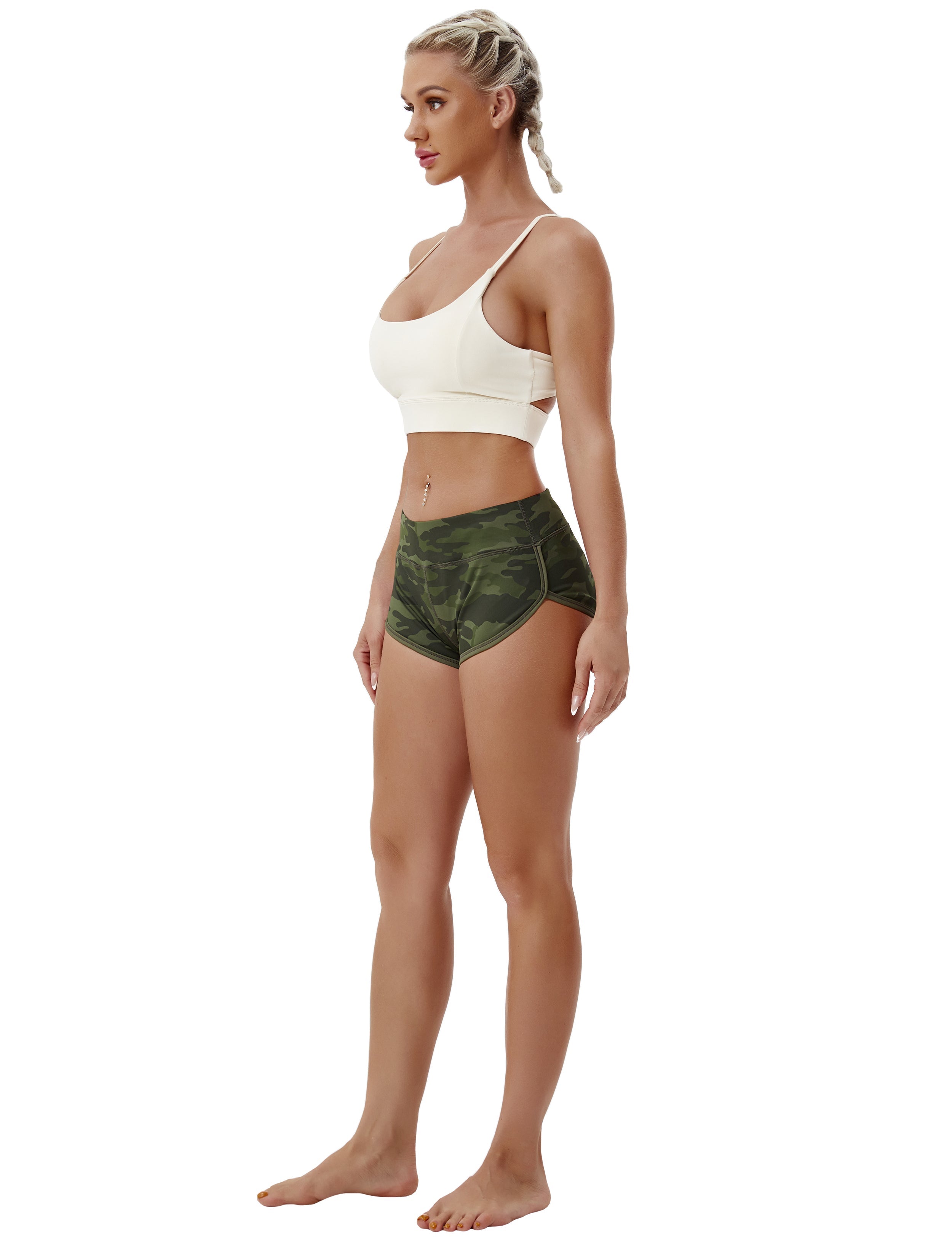 Printed Booty Tall Size Shorts green camo Sleek, soft, smooth and totally comfortable: our newest sexy style is here. Softest-ever fabric High elasticity High density 4-way stretch Fabric doesn't attract lint easily No see-through Moisture-wicking Machine wash 78% Polyester, 22% Spandex